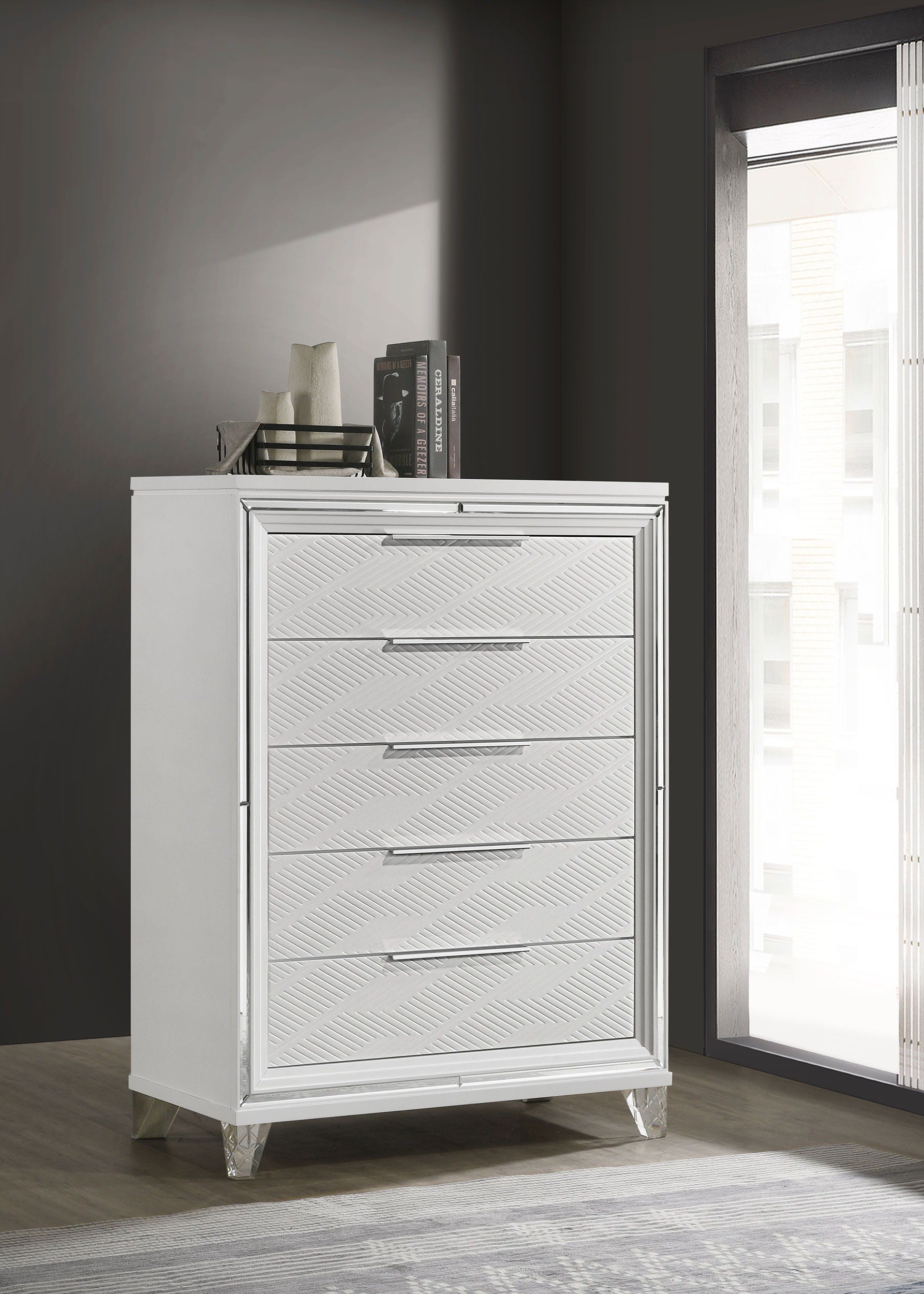 Coaster Fine Furniture Marmore - 5-Drawer Bedroom Chest Of Drawers - White | Meri Furniture