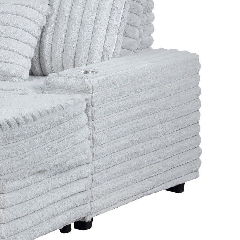 Symphony 67"W Light Gray Corduroy Oversized Sofa Chaise Lounge Chair with Cupholders and USB Charging Port