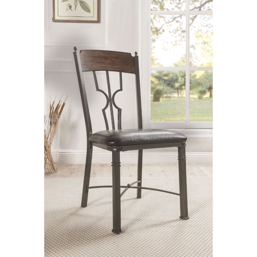 ACME Lynlee - Side Chair (Set of 2) - Espresso PU & Dark Bronze | Meri Furniture