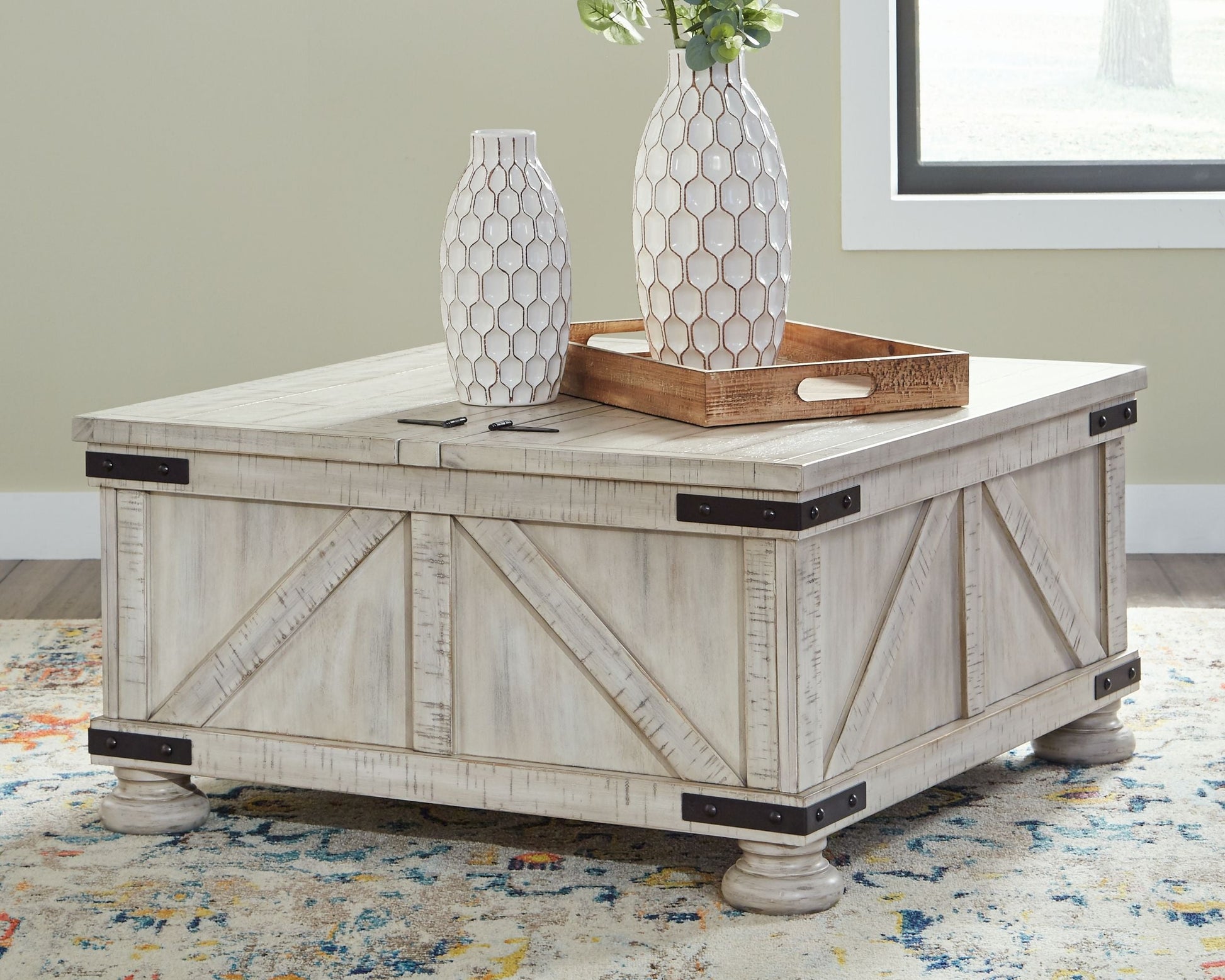 Ashley Furniture Carynhurst - Whitewash - Cocktail Table With Storage | Meri Furniture