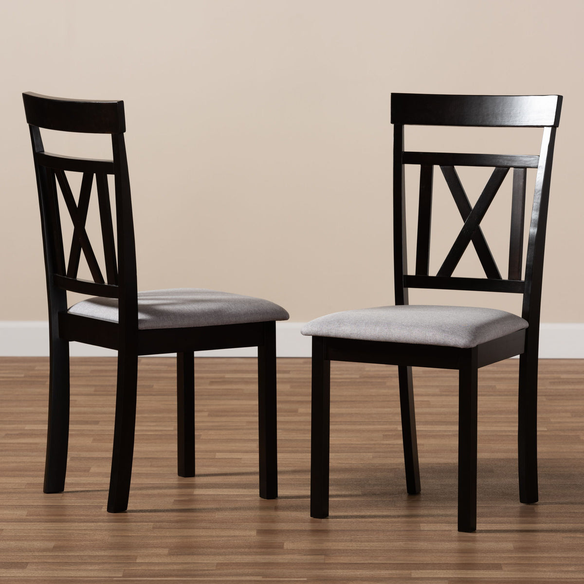 Rosie Modern and Contemporary Grey Fabric Upholstered and Espresso Brown Finished Dining Chair Set of 2