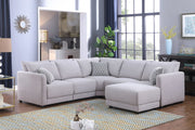 Penelope 94.5"W Light Gray Linen Fabric Reversible L-Shape Sectional Sofa with Ottoman and Pillows