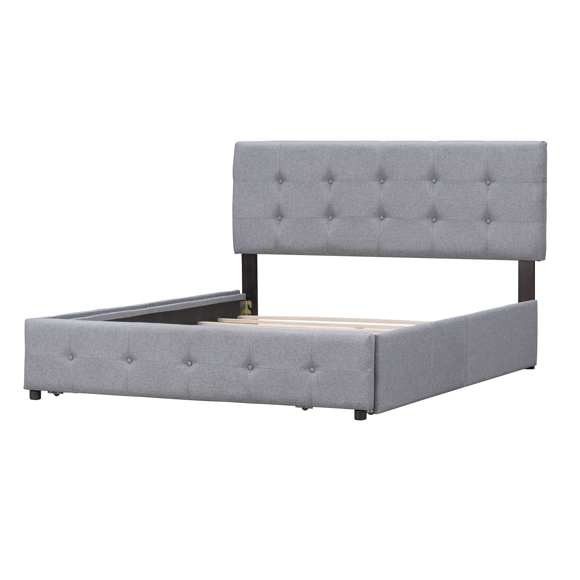 Upholstered Platform Bed With Classic Headboard And Drawers, No Box Spring Needed