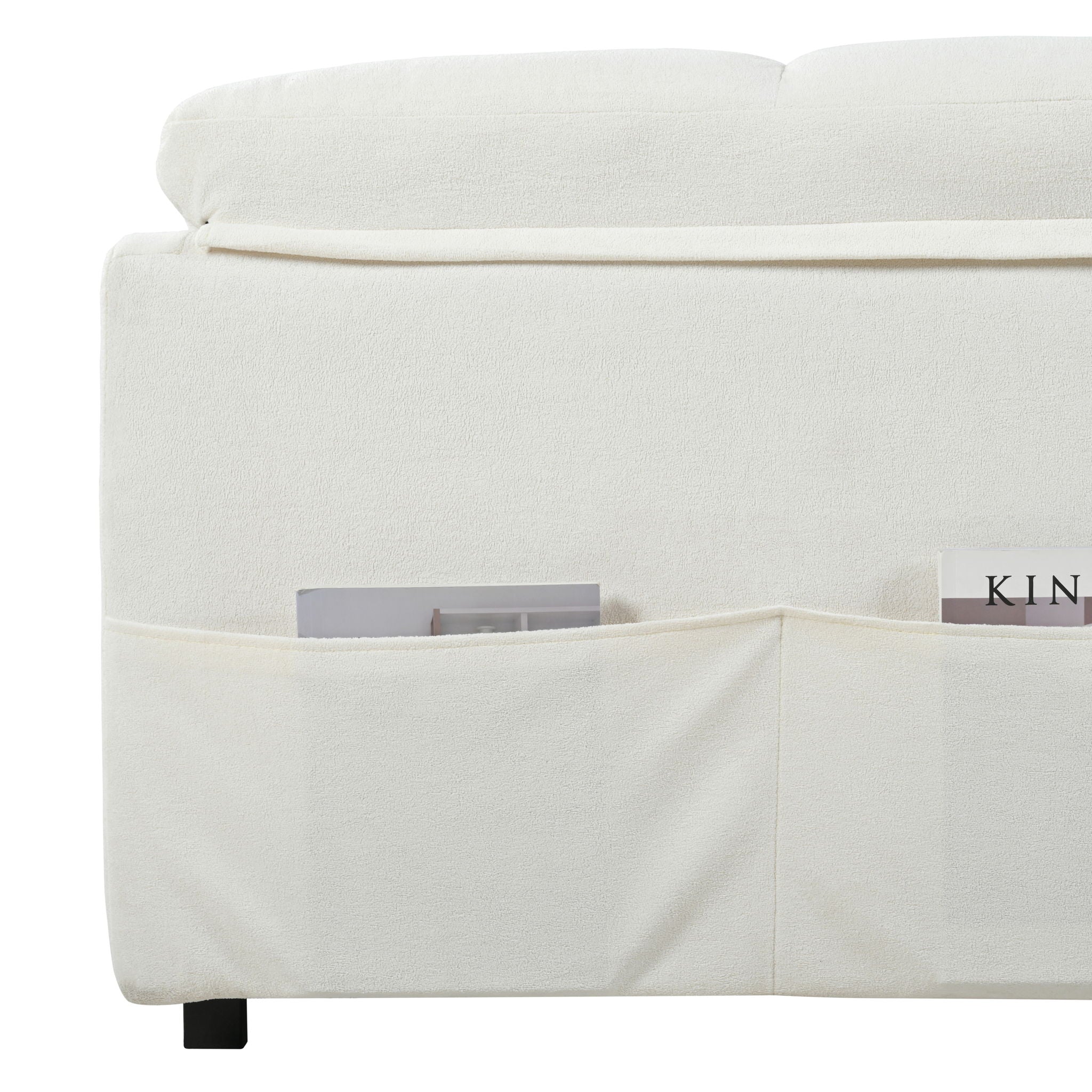 Modern Convertible Sleeper Sofa Bed With Pull-Out Queen Design, Side Storage & Thick Cushions