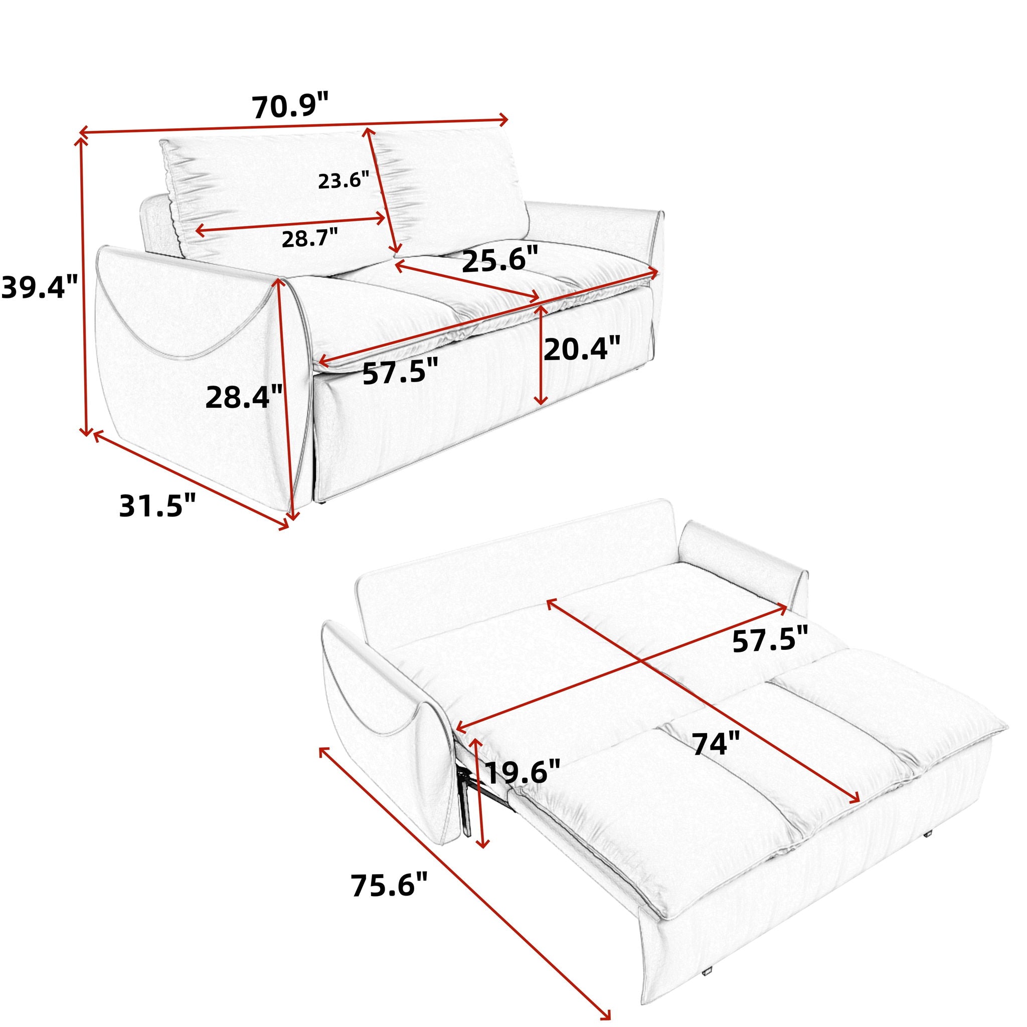 Pull Out Sofa Bed, 3 Seat Convertible Sleeper Sofa With 2 In 1 Pillow And Blanket Set