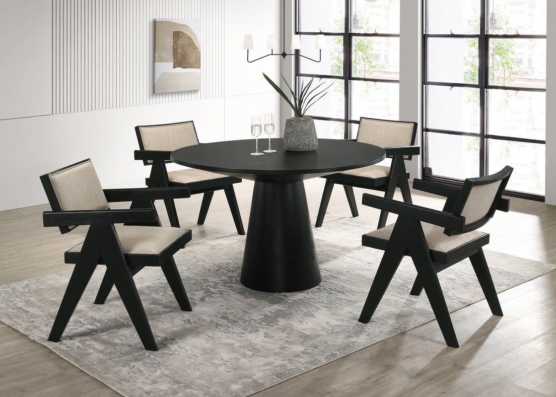 Jasper 5-Piece Ebony Black 47" Round Dining Set with Pedestal Base
