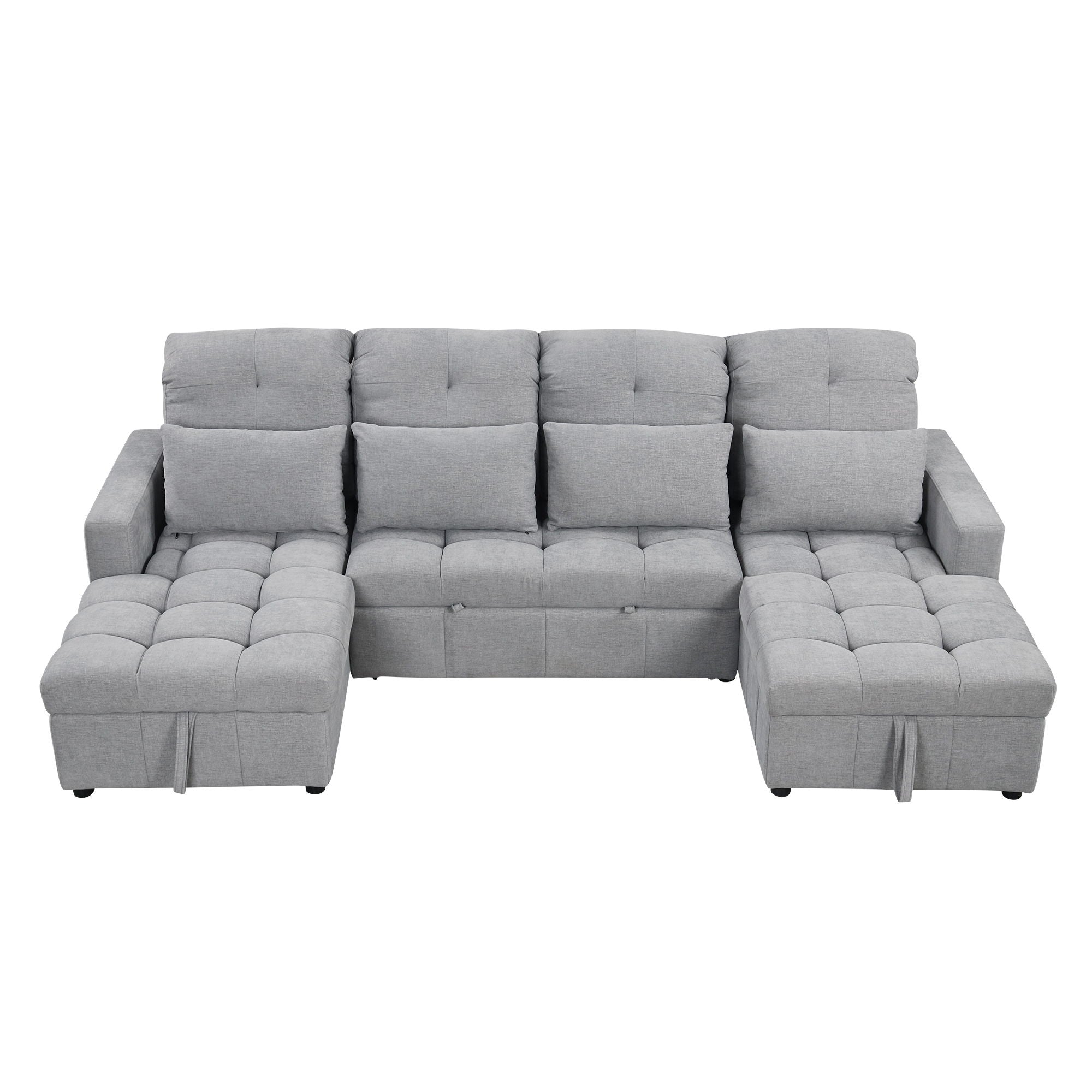 Oversized U-Shaped Versatile Sectional, Pull-Out Sofa Bed With Double Storage Chaise Lounges And 2 USB Ports For Living Room