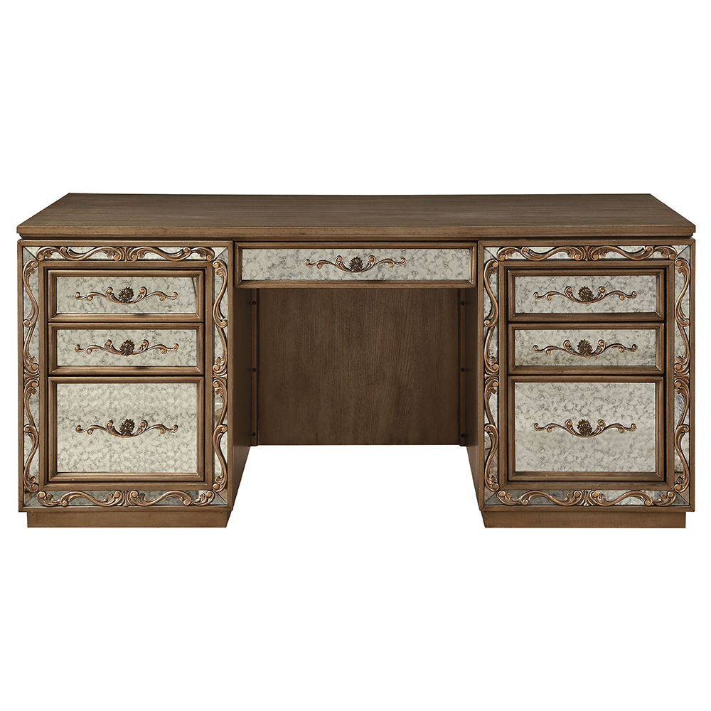 Orianne - Executive Computer Desk With Hutch - Antique Gold