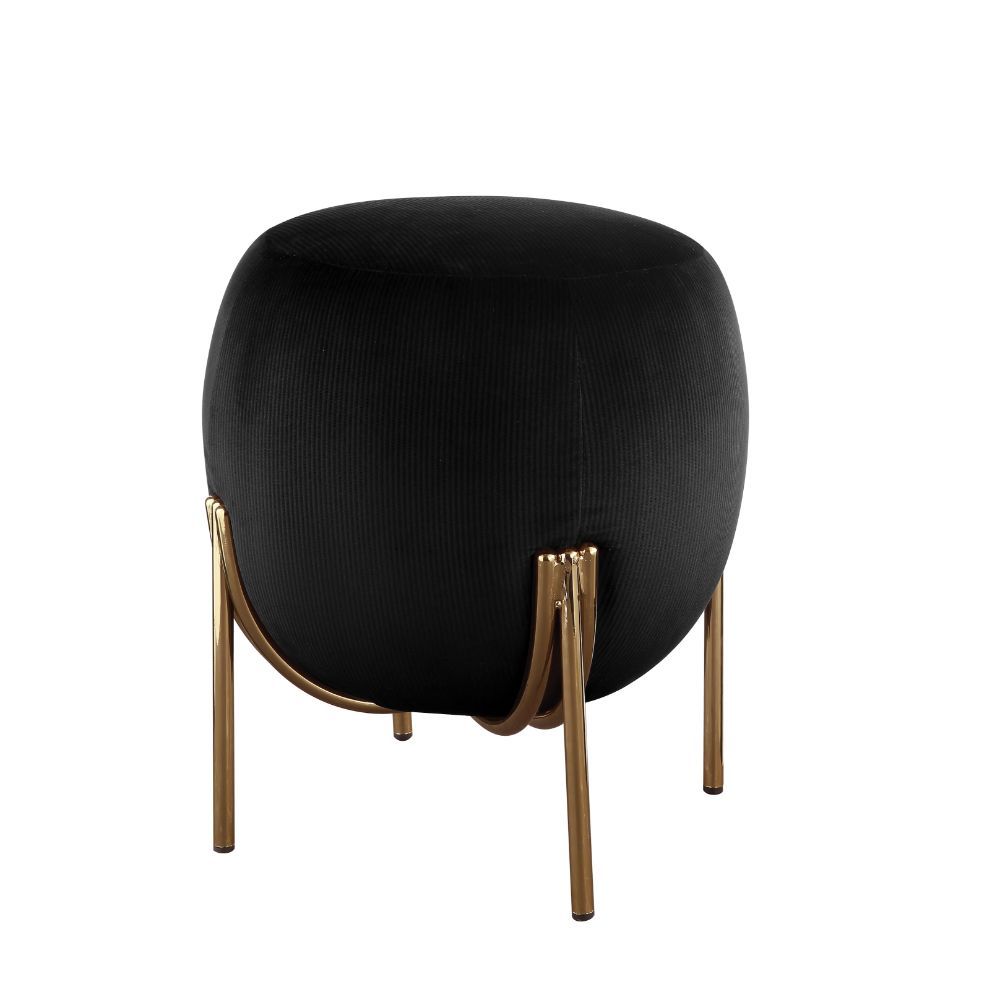 Assembled, Backless Round Ottoman (NO Storage) • Fully Padded Seat: Corduroy • Armless • Wooden Inner Frame • Metal Straight Leg