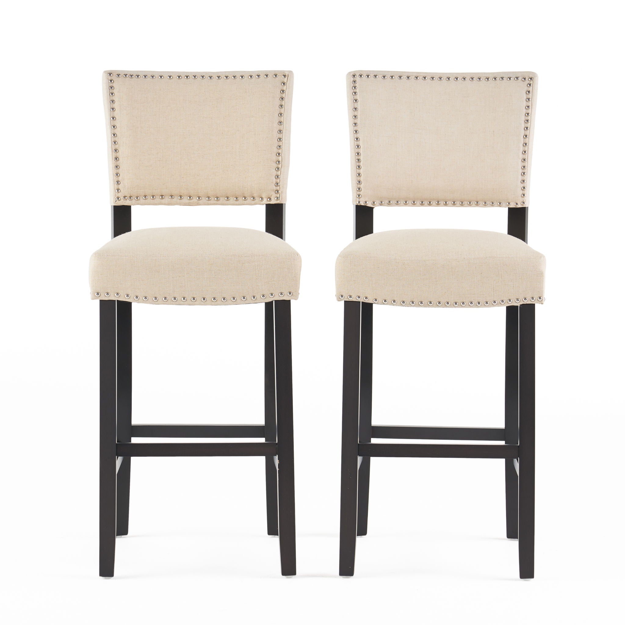 Barstools With Rivet Decoration (Set of 2), Wood Frame, Bar Chairs For Kitchen Island - Beige