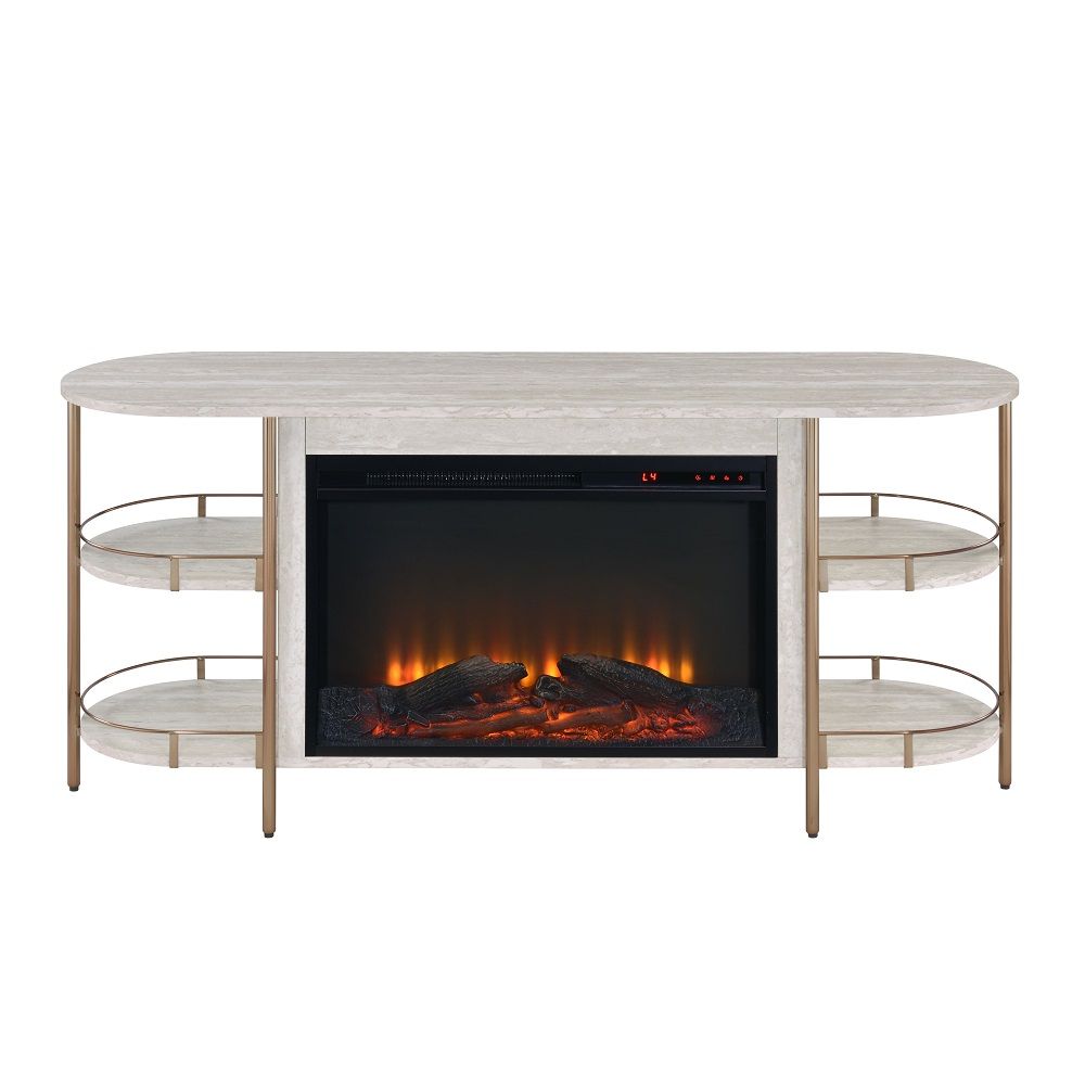 ACME Valene - Console Table With Fireplace - White | Meri Furniture