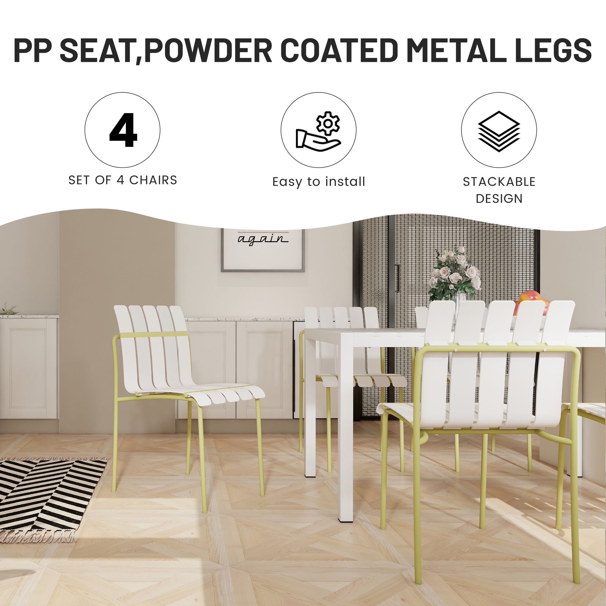 4 Piece Set Of Modern Color Block Designed Single Chairs With Folding Square Table
