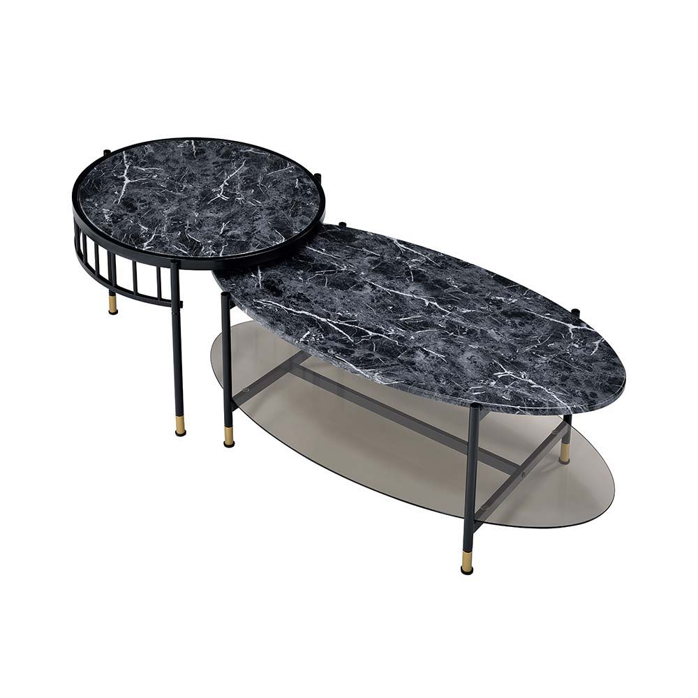 ACME Silas - Coffee Table - Faux Marble Top & Black Finish | Meri Furniture