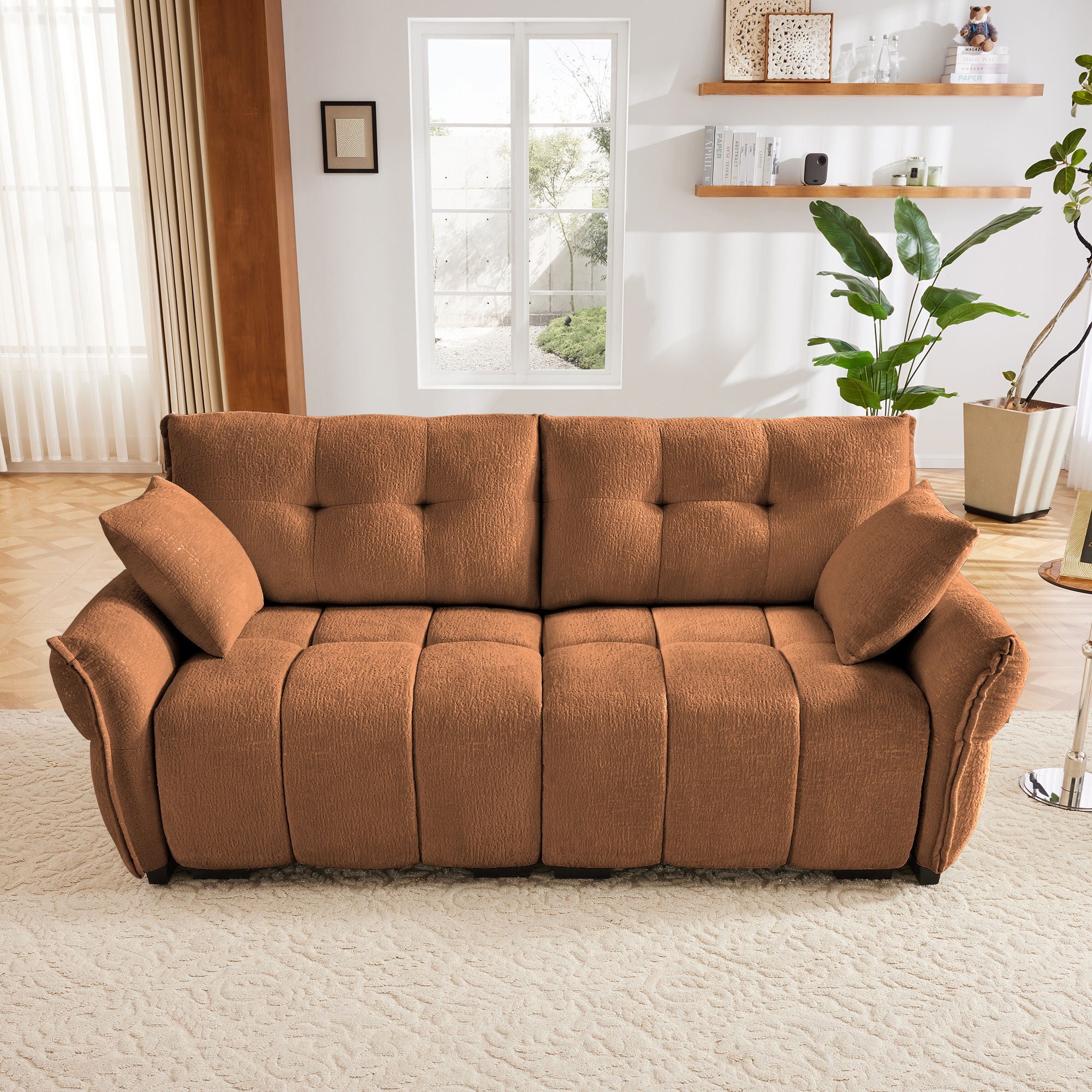 Modern Sofa & Pillows, Textured Cover, High Rebound Cushions