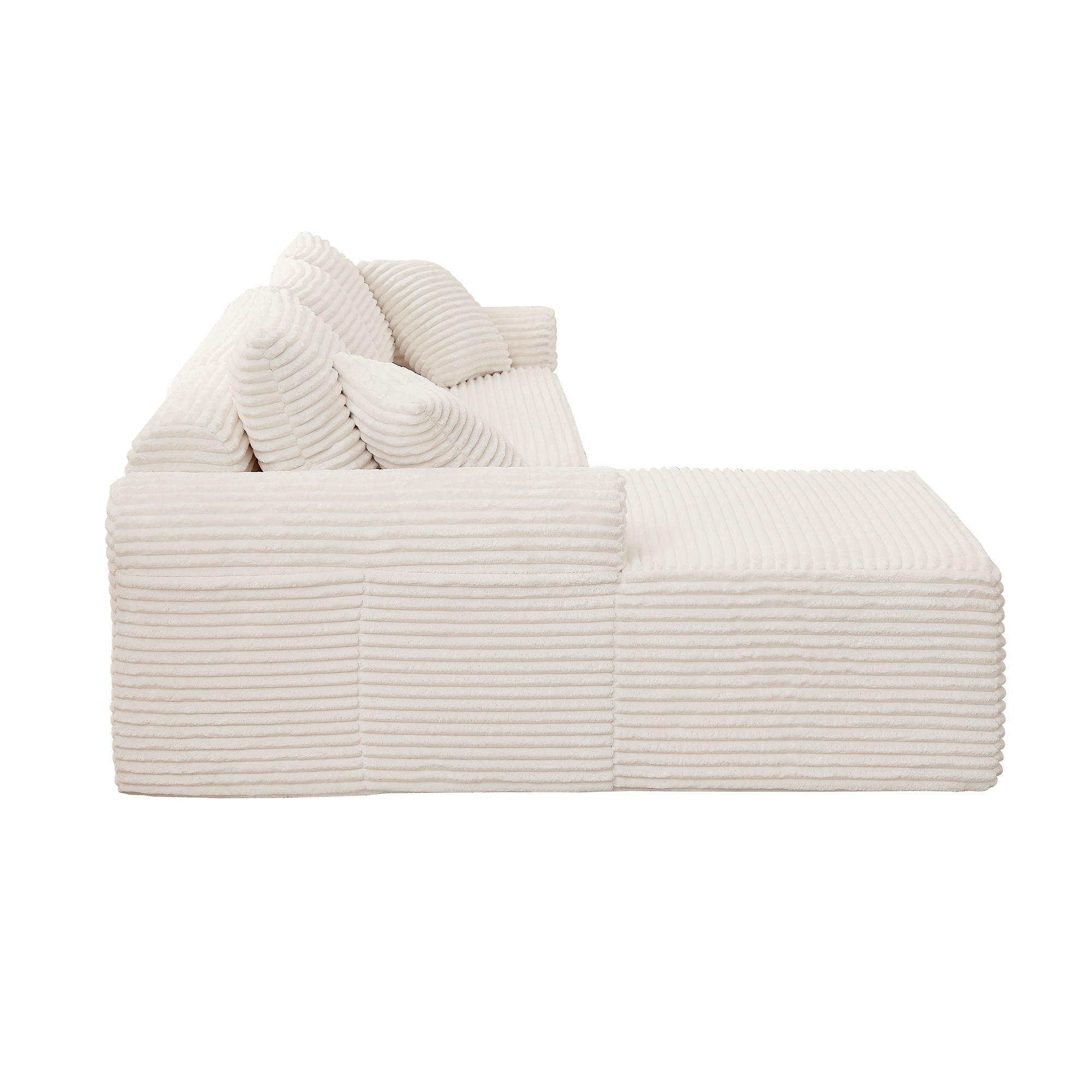 Modular Corduroy Sectional With Arched Armrests, Includes 3 Back Cushions & 2 Throw Pillows