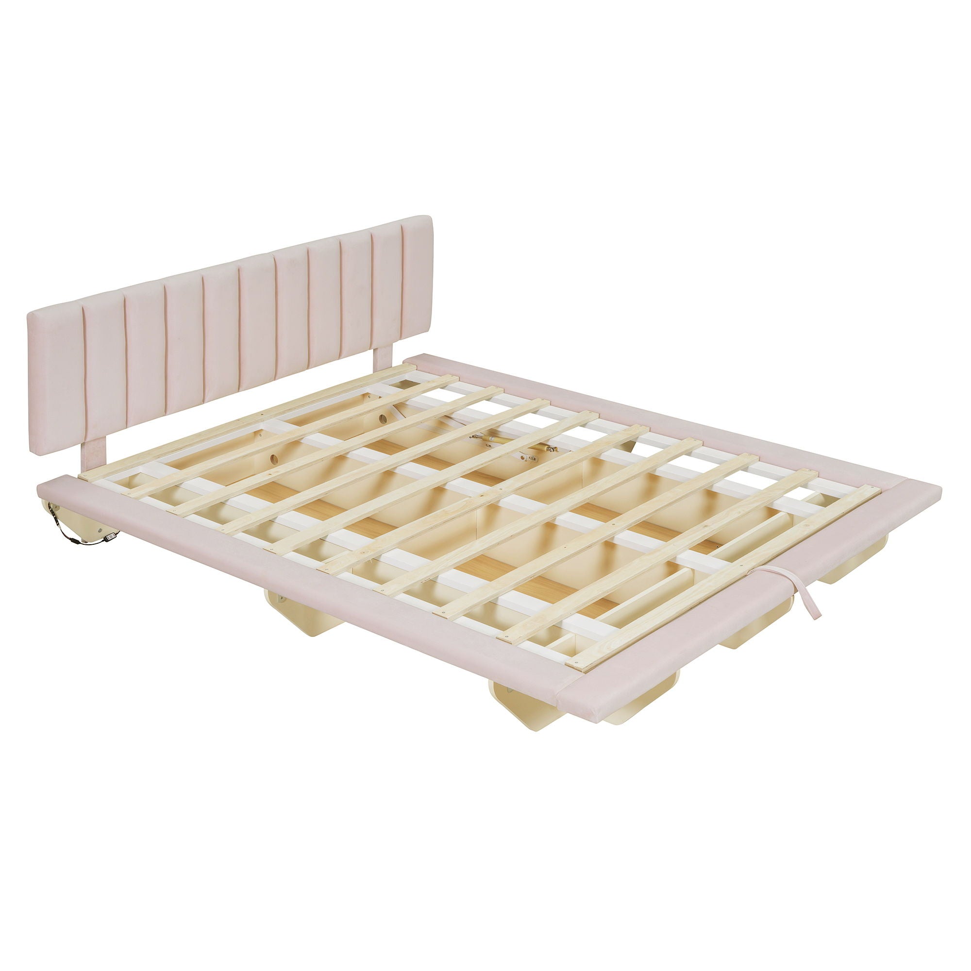 Upholstered Floating Hydrualic Platform Bed With LED Light And USB Port