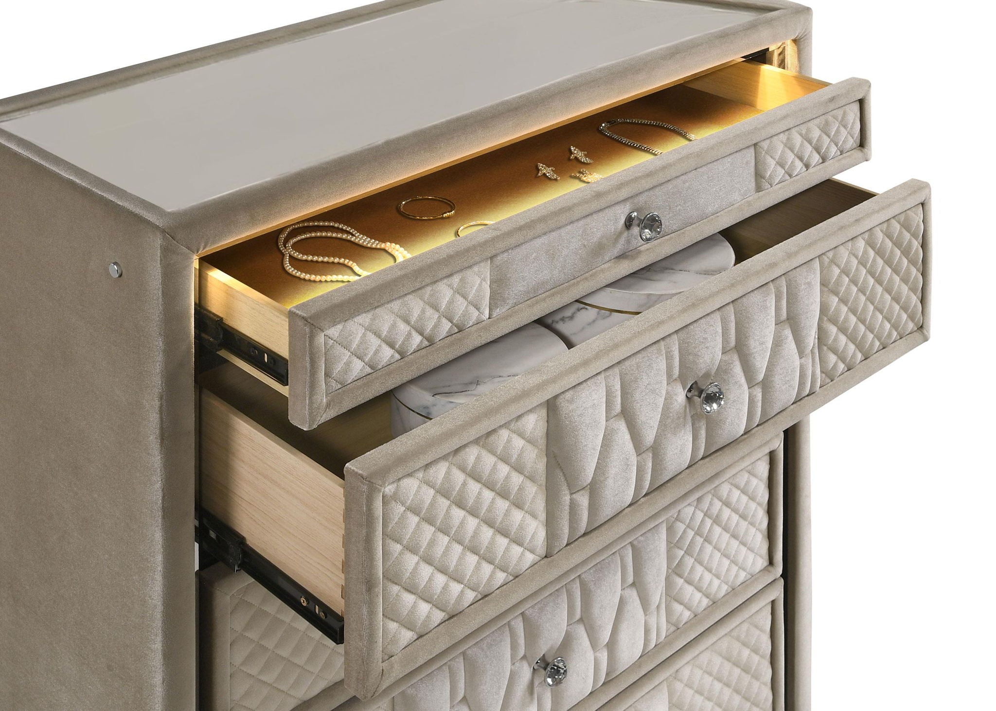 Lorient 5-drawer LED Chest of Drawers Ivory and Camel