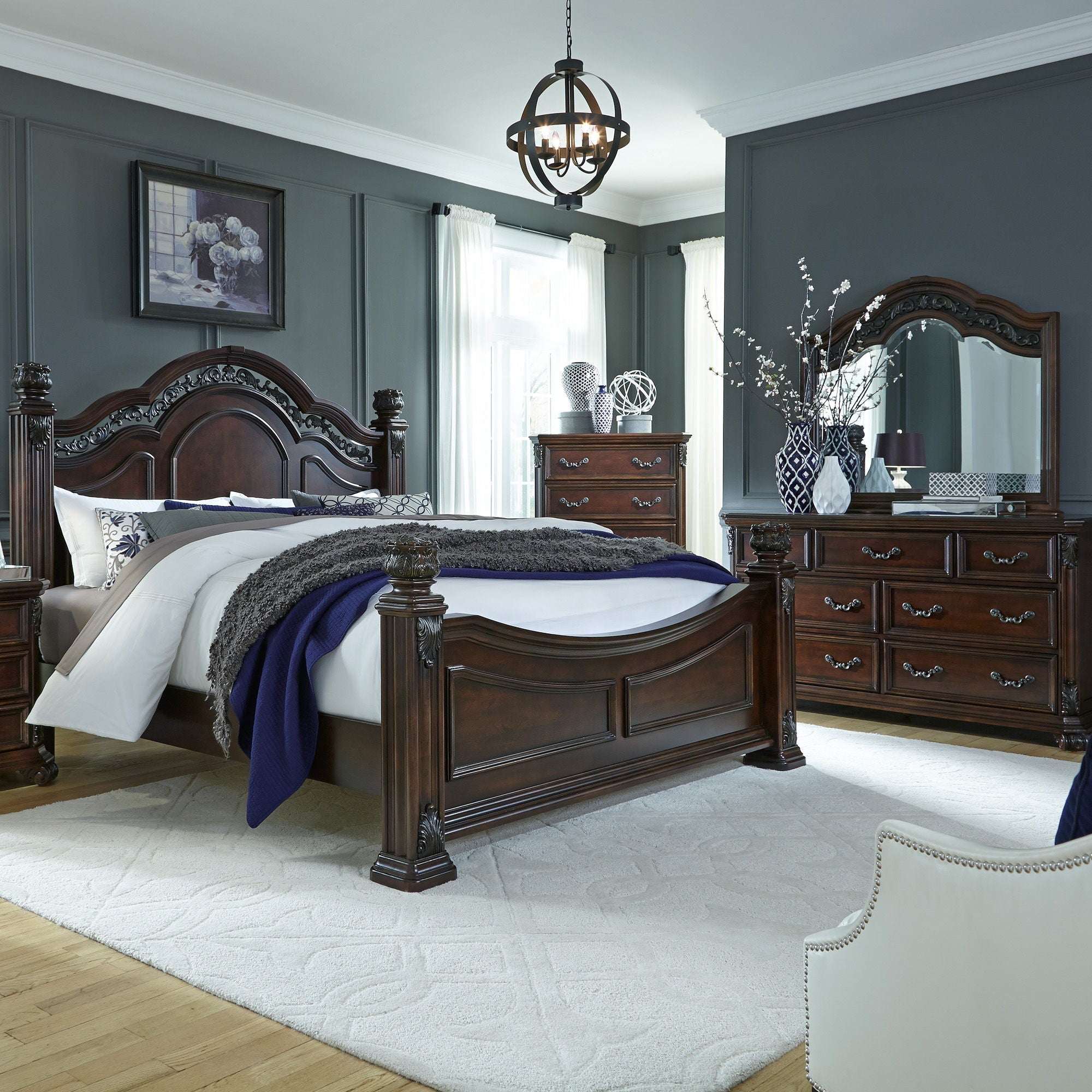 Liberty Furniture Messina Estates - Poster Bed, Dresser & Mirror | Meri Furniture