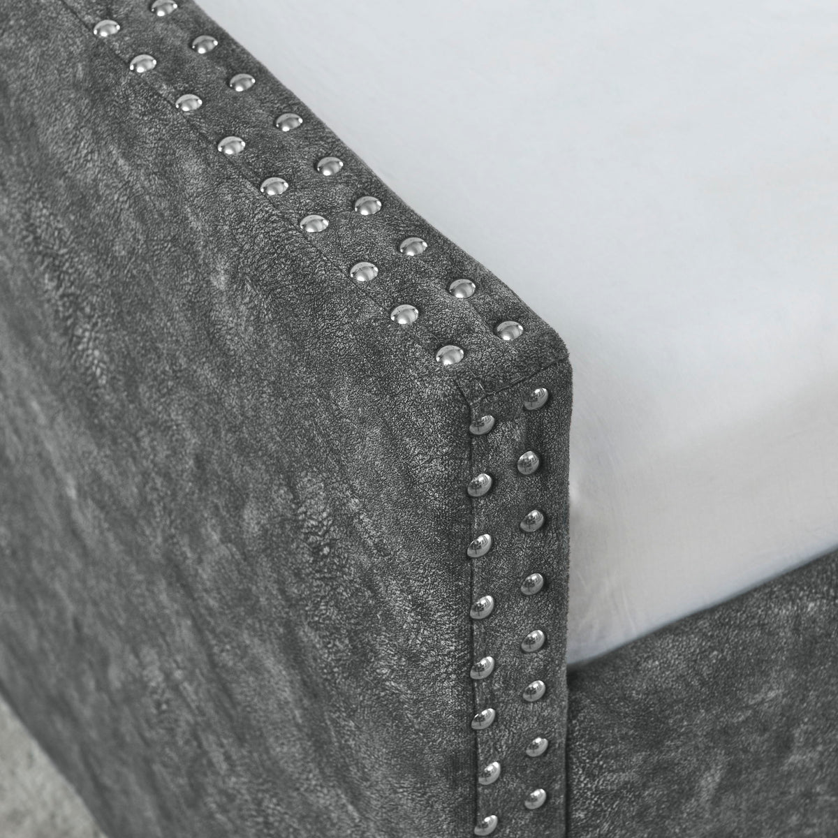 Queen Size Upholstered Daybed With Tufted Back And Nail Trimmed Waved Arms - Gray