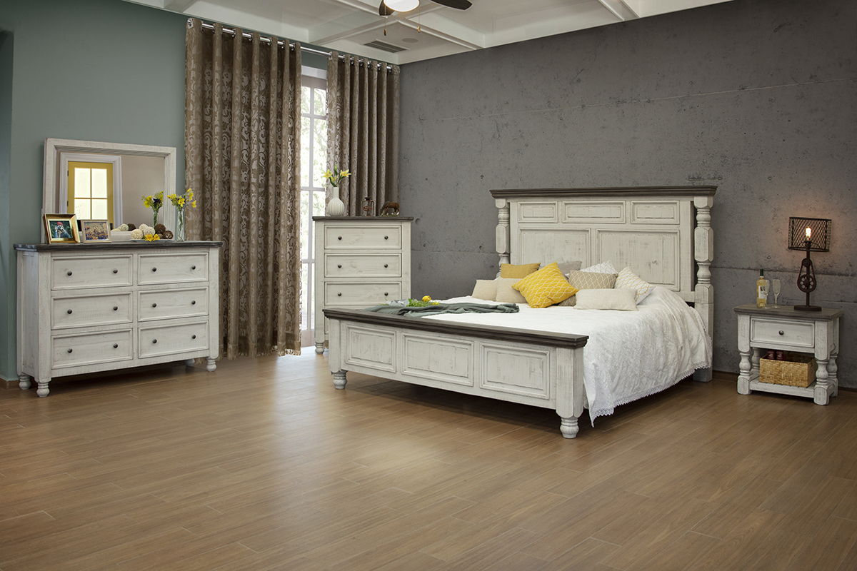 International Furniture Direct Stone - Chest With 4 Drawers - Antiqued Ivory / Weathered Gray | Meri Furniture