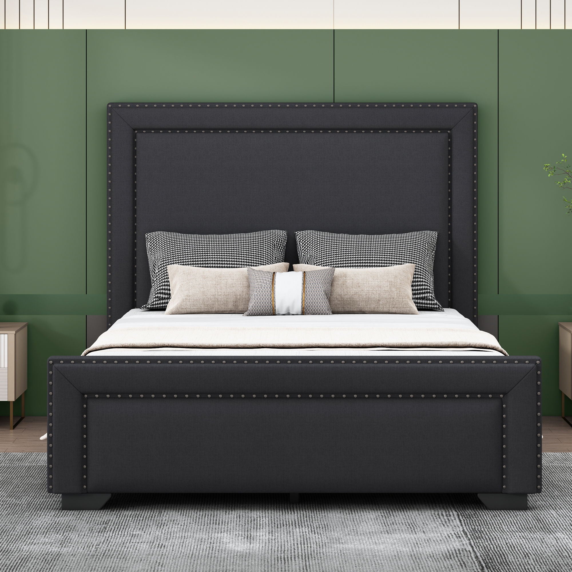 Upholstered Bed With Slats Support, No Box Spring Needed