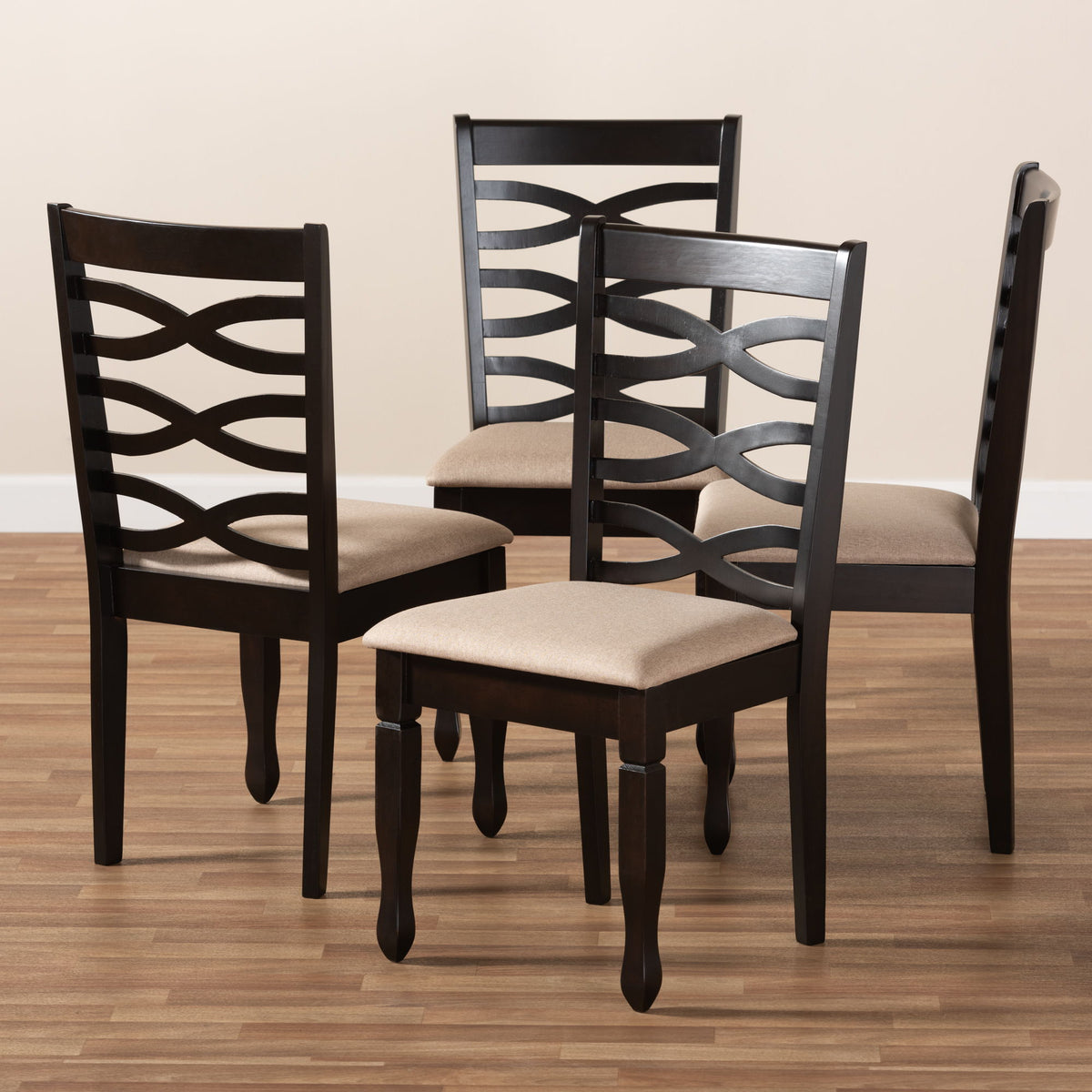 Lanier Modern and Contemporary Sand Fabric Upholstered Espresso Brown Finished Wood Dining Chair Set of 4