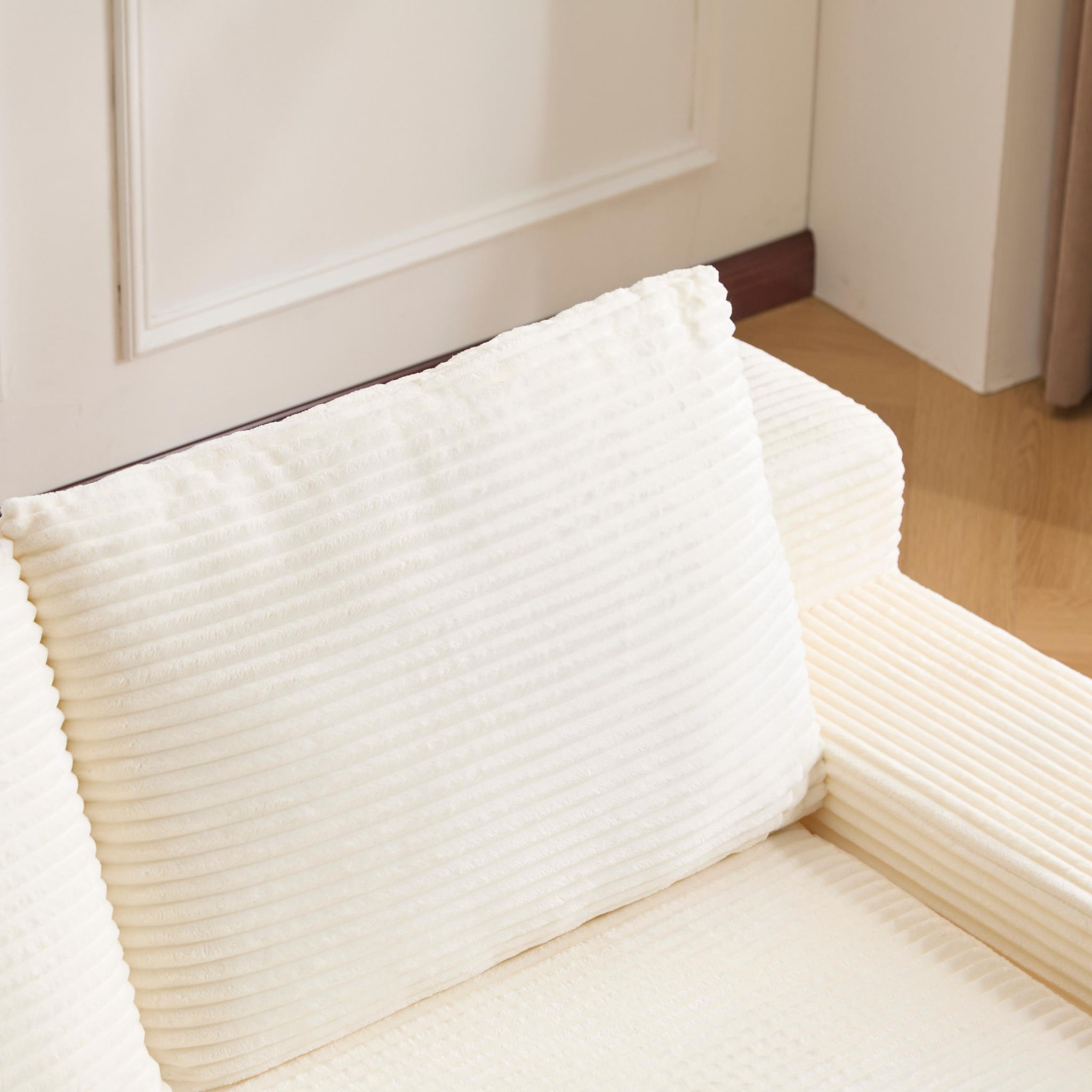 Loveseat Sofa, Comfortable Deep Seat Sofa Bed, Modern Small Corduroy Couch For Living Room Bedroom,Reversible Cushion With Pillows,No Assembly Required,White