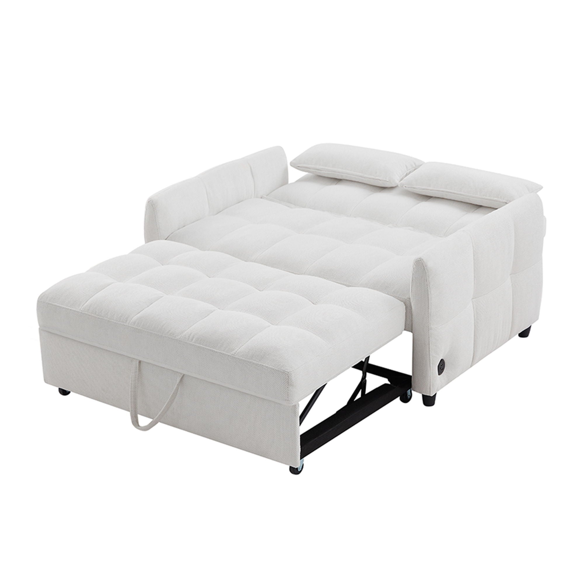Loveseat Sofa Pull-Out Bed With Adjustable Backrest, 3 USB Ports And 2 Lumbar Pillows For Living Room