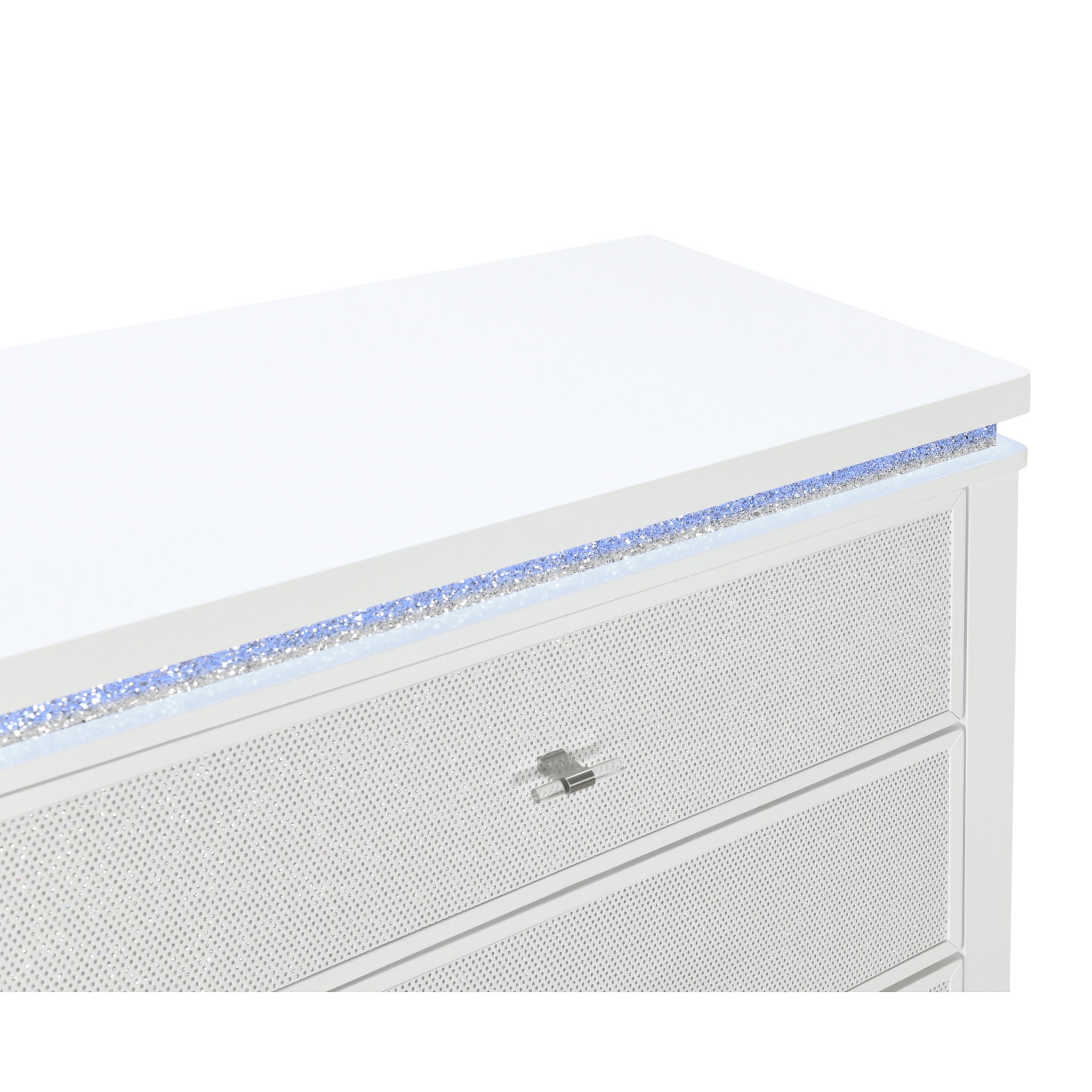 Adalid - Dresser With LED Light And Glittered Drawer Fronts - White