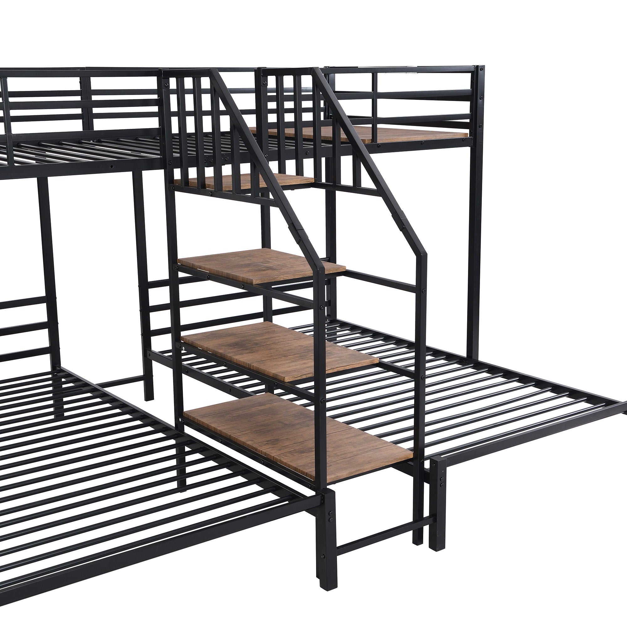 Metal Bunk Bed With Storage Shelves Staircase