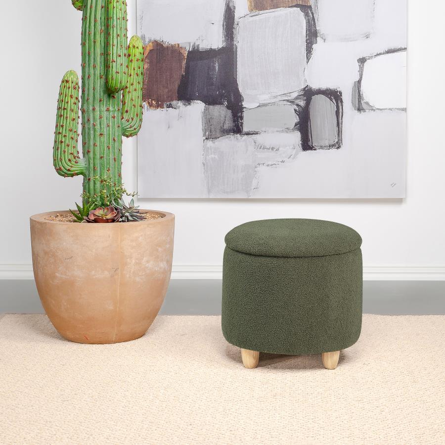 Coaster Fine Furniture Valia - Faux Sheepskin Upholstered Round Storage Ottoman | Meri Furniture