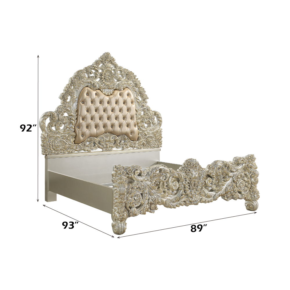 Sorina - Eastern King Bed - Synthetic Leather & Antique Gold