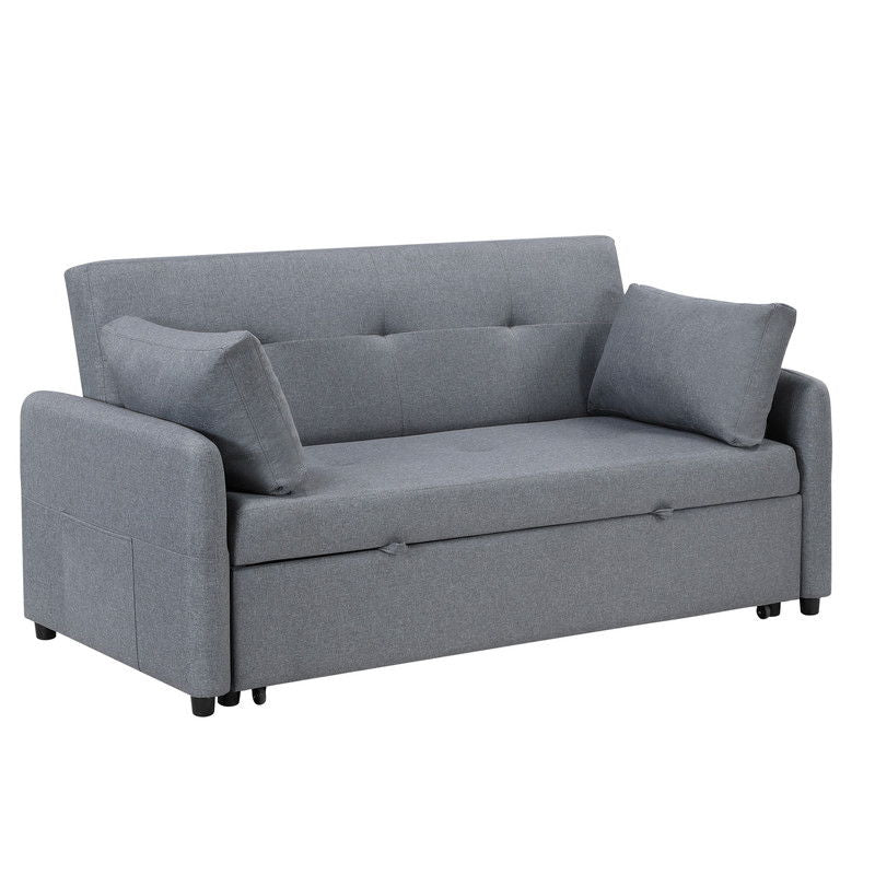 Radella 69"W Gray Linen Convertible Sleeper Sofa with USB Ports, Power Sockets, Pockets, Pillows, Tufting