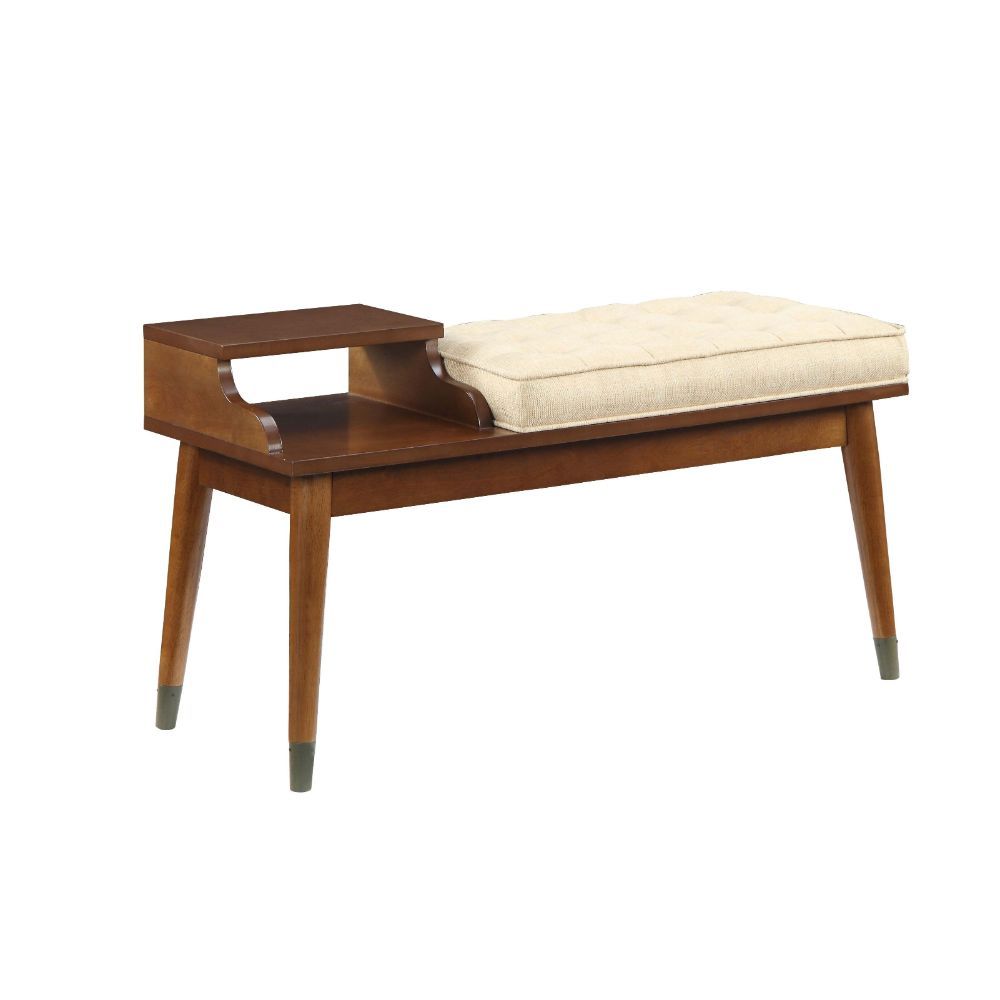 ACME Baptis - Bench - Beige Fabric & Walnut | Meri Furniture