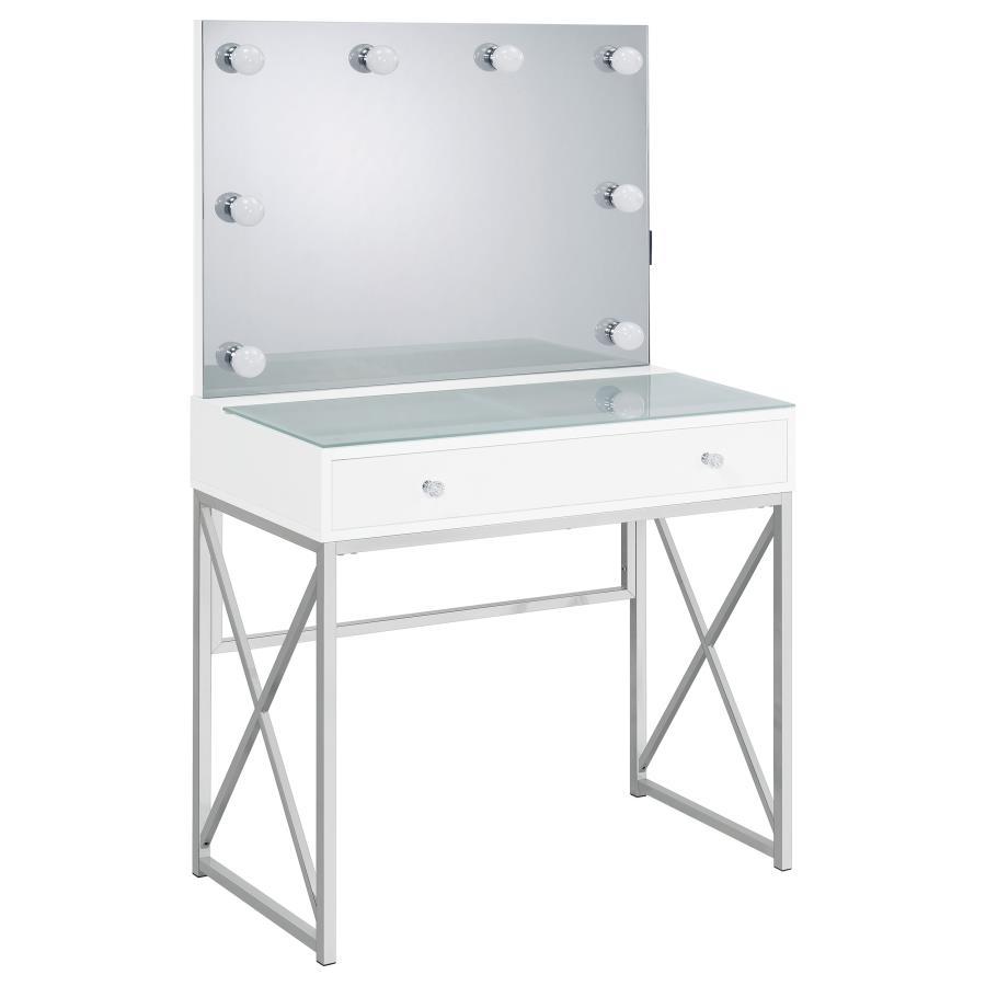 Coaster Fine Furniture Eliza - Vanity Set With Lighting & Stool - White And Chrome | Meri Furniture