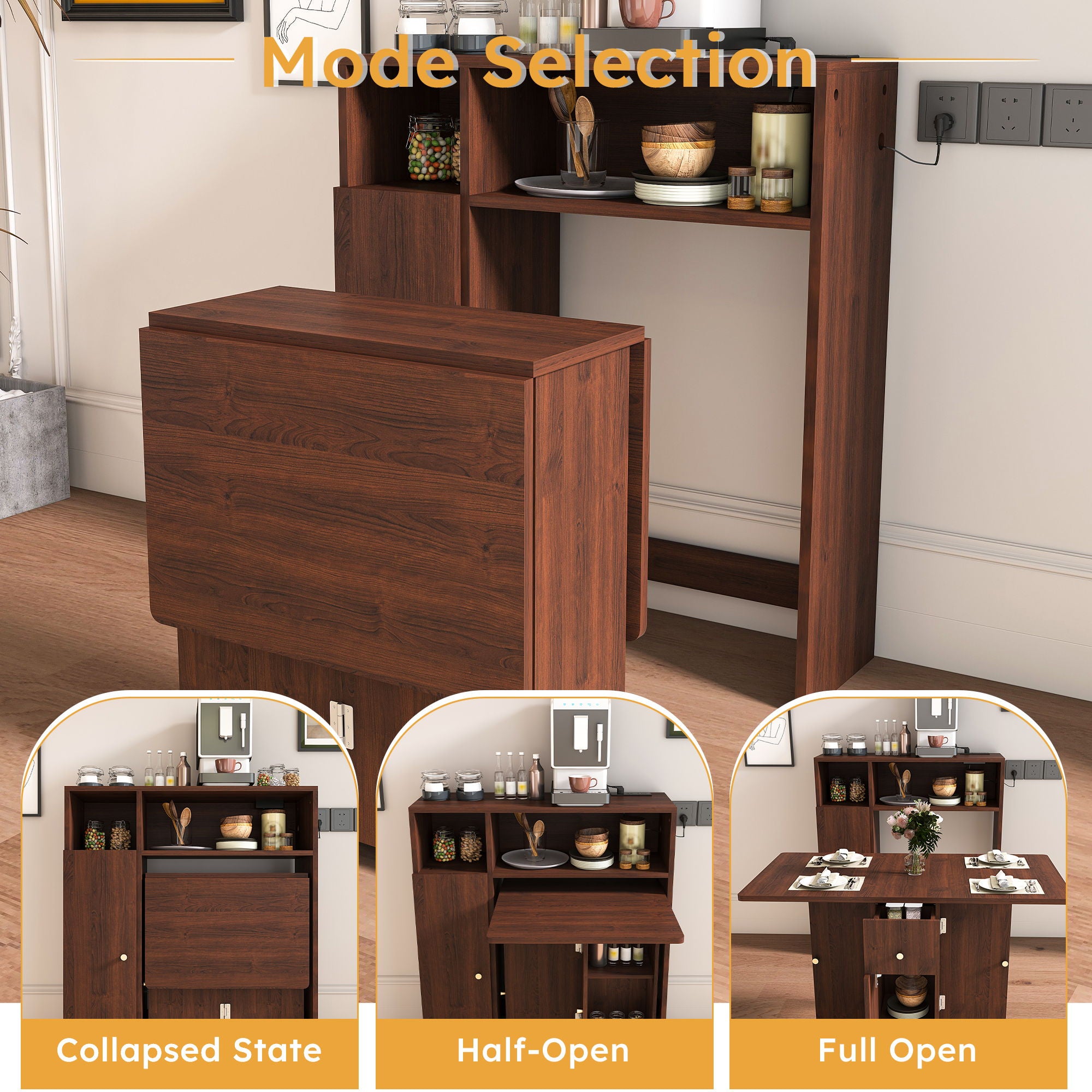 Multifunctional Folding Dining Table With Wall-Mounted Sideboard & Storage