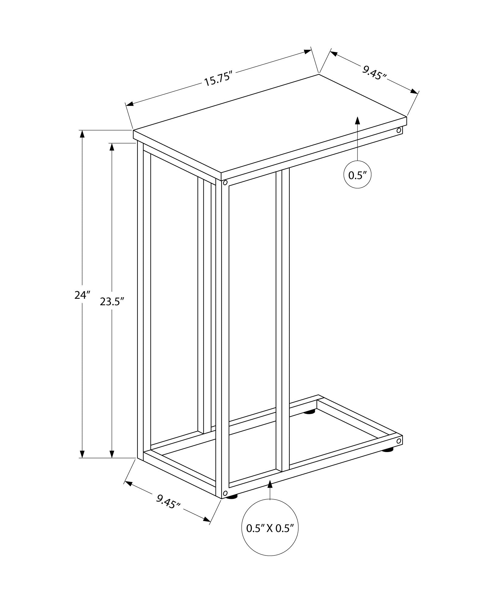 Accent Table, C - Shaped, Marble Look Modern Design - Black