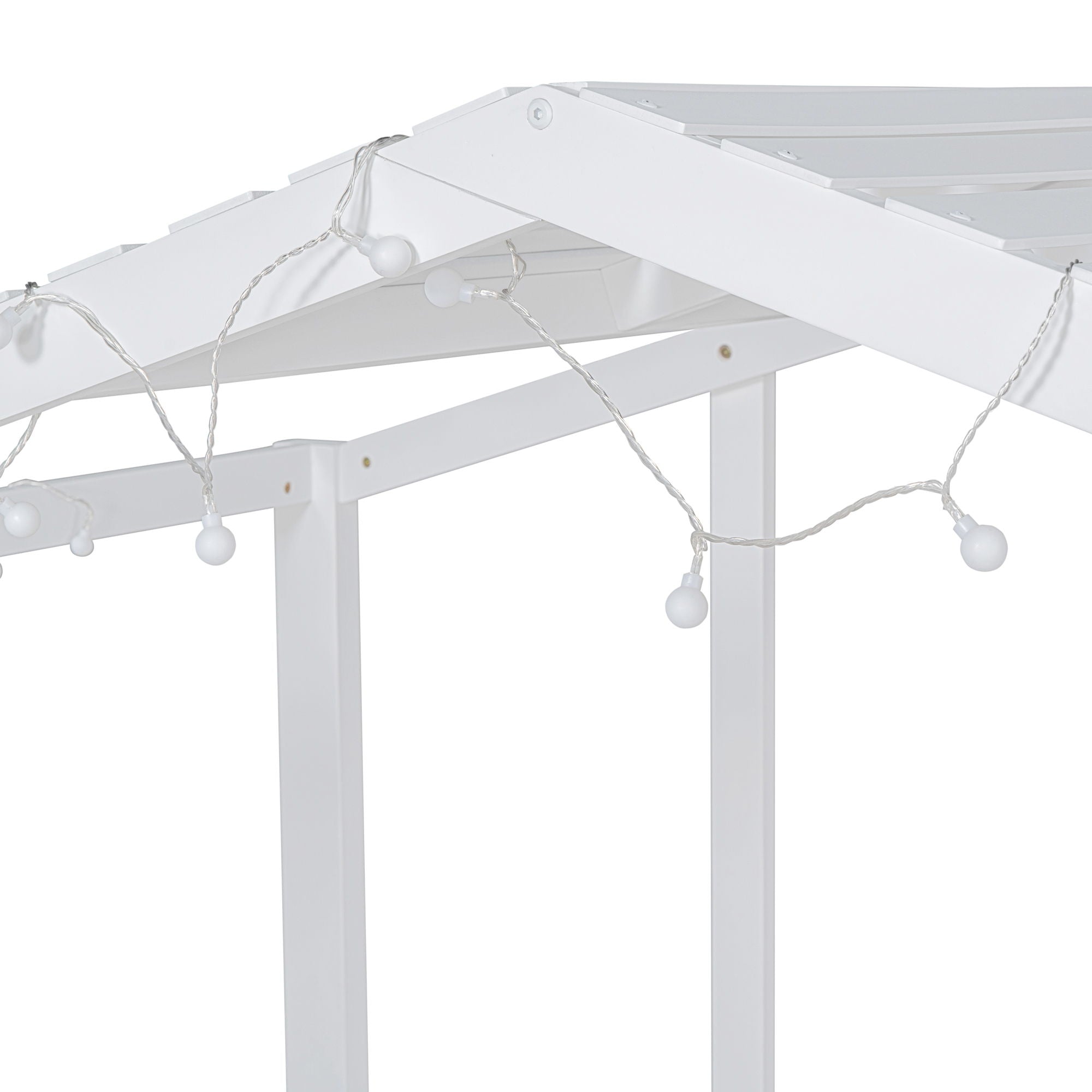 Loft House Bed With Ladder And Slide, With Blackboard And Light Strip On The Roof