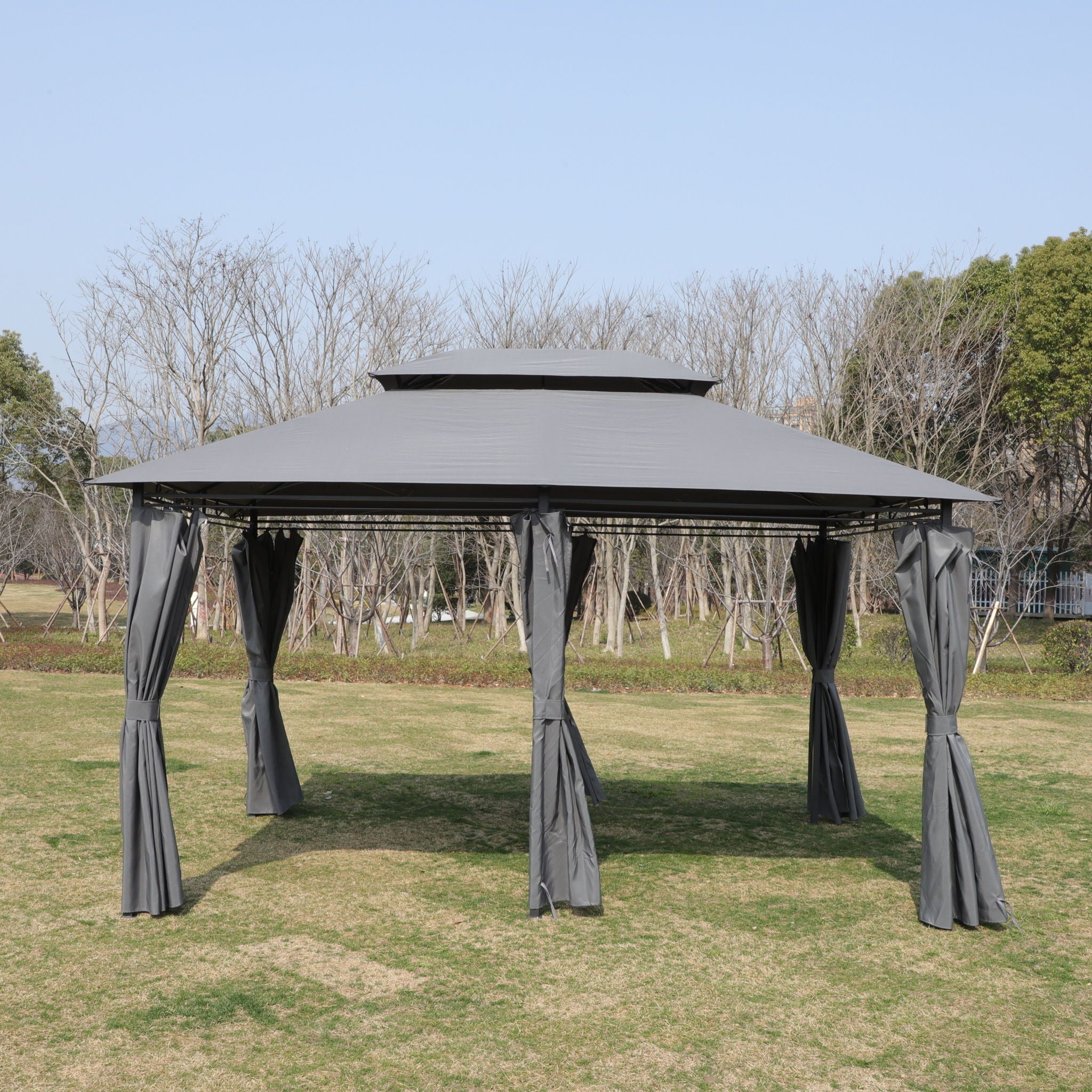 13 0 Ft Outdoor Patio Gazebo Canopy Tent With Ventilated Double Roof And Side Wall (Detachable Curtain Included On All Sides) Suitable For Lawn Garden Backyard And Deck - Gray