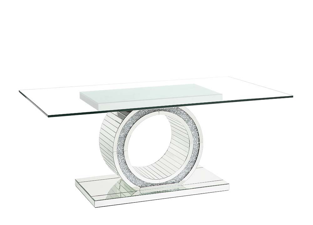 ACME Noralie - Dining Table - Mirrored & Faux Diamonds - Glass - 30" | Meri Furniture
