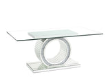 ACME Noralie - Dining Table - Mirrored & Faux Diamonds - Glass - 30" | Meri Furniture
