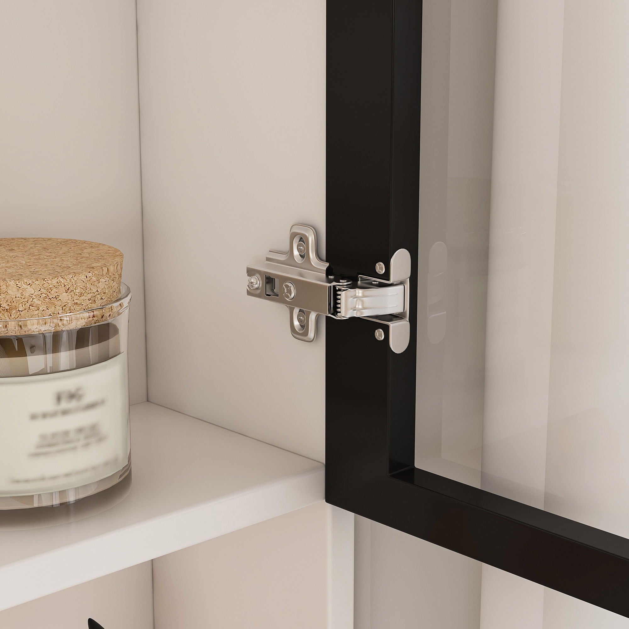 L-Shaped Computer Desk With Glass Cabinets, Built In LED Lights, USB Charging Ports