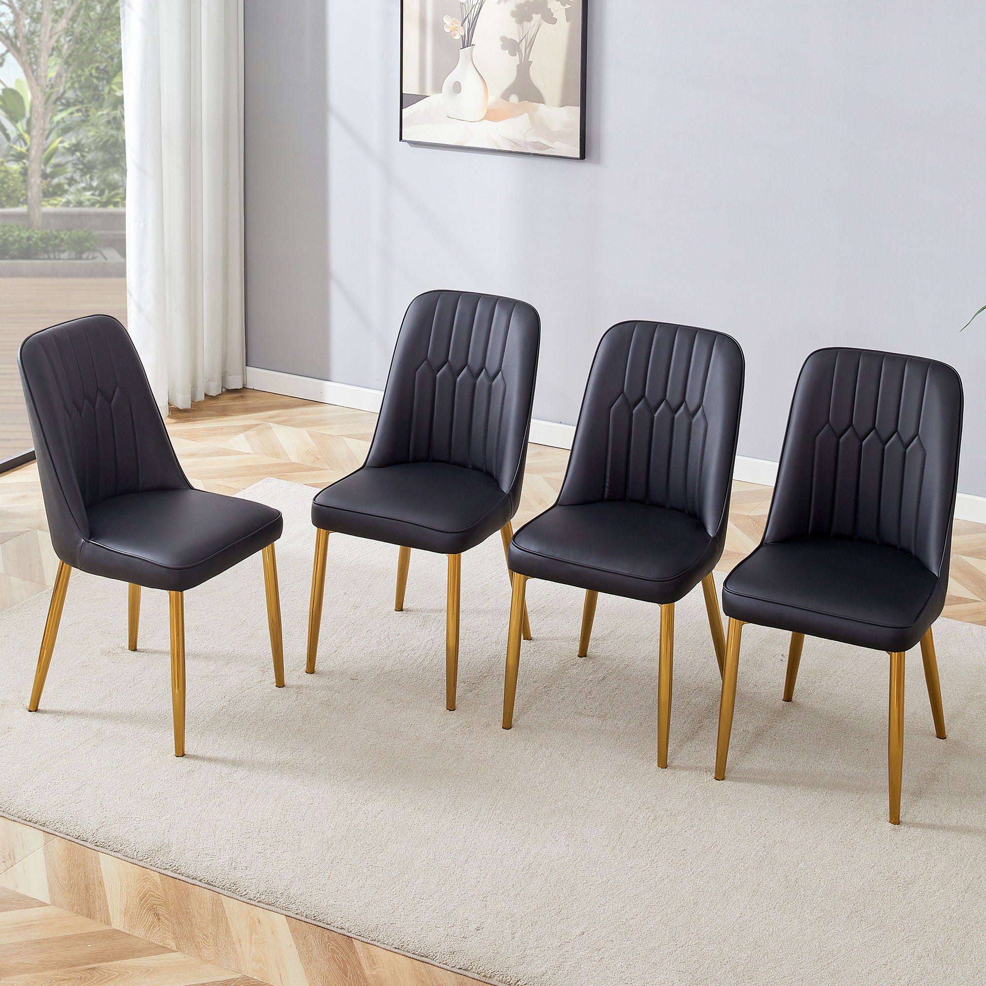 Modern Dining Chairs With Metal Legs And Simple Line Design On Backrest