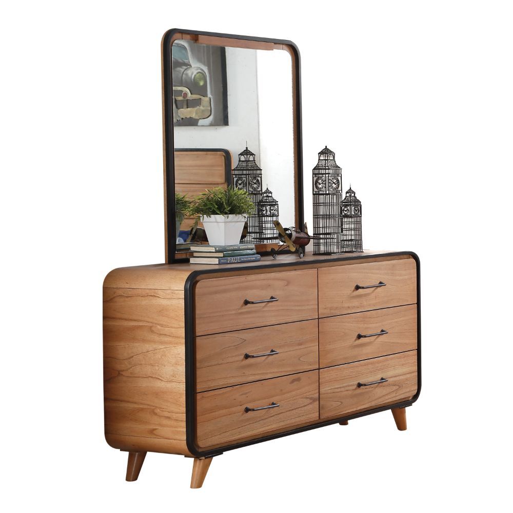 ACME Carla - Mirror - Oak & Black | Meri Furniture