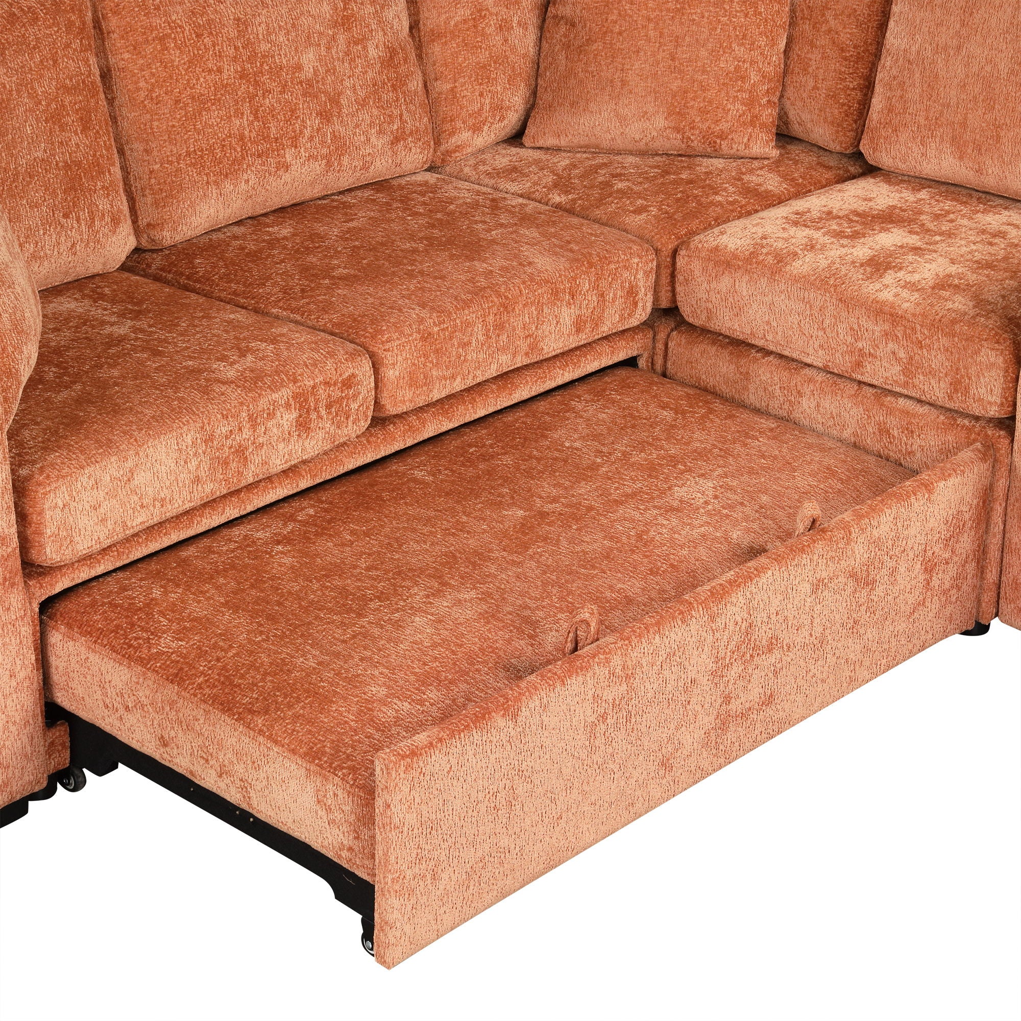 Contemporary L Shaped Convertible Sofa Bed With Pull Out Bed, Cup Holders, And Storage