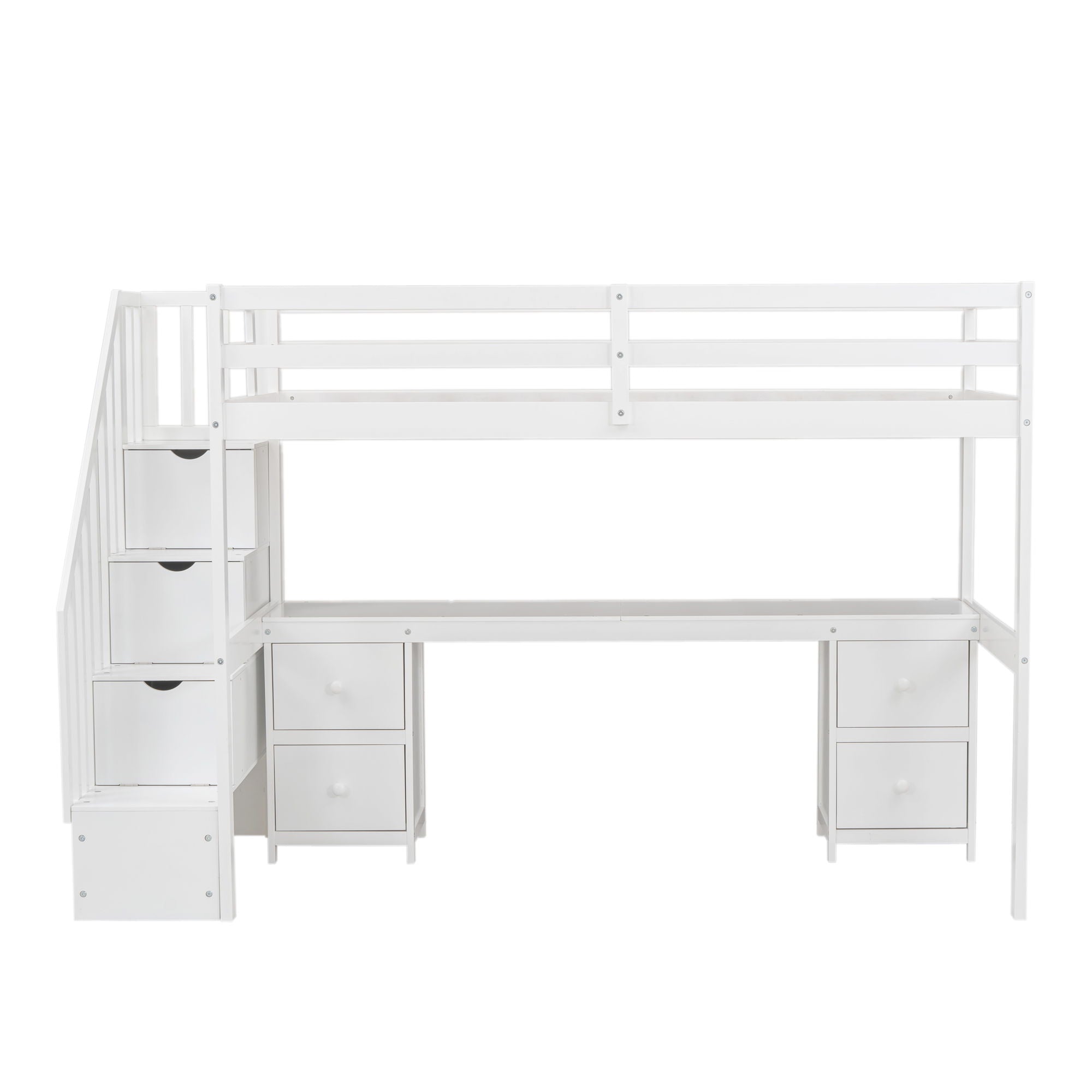 Loft Bed Frame With Built In Desk And Double Storage Drawers
