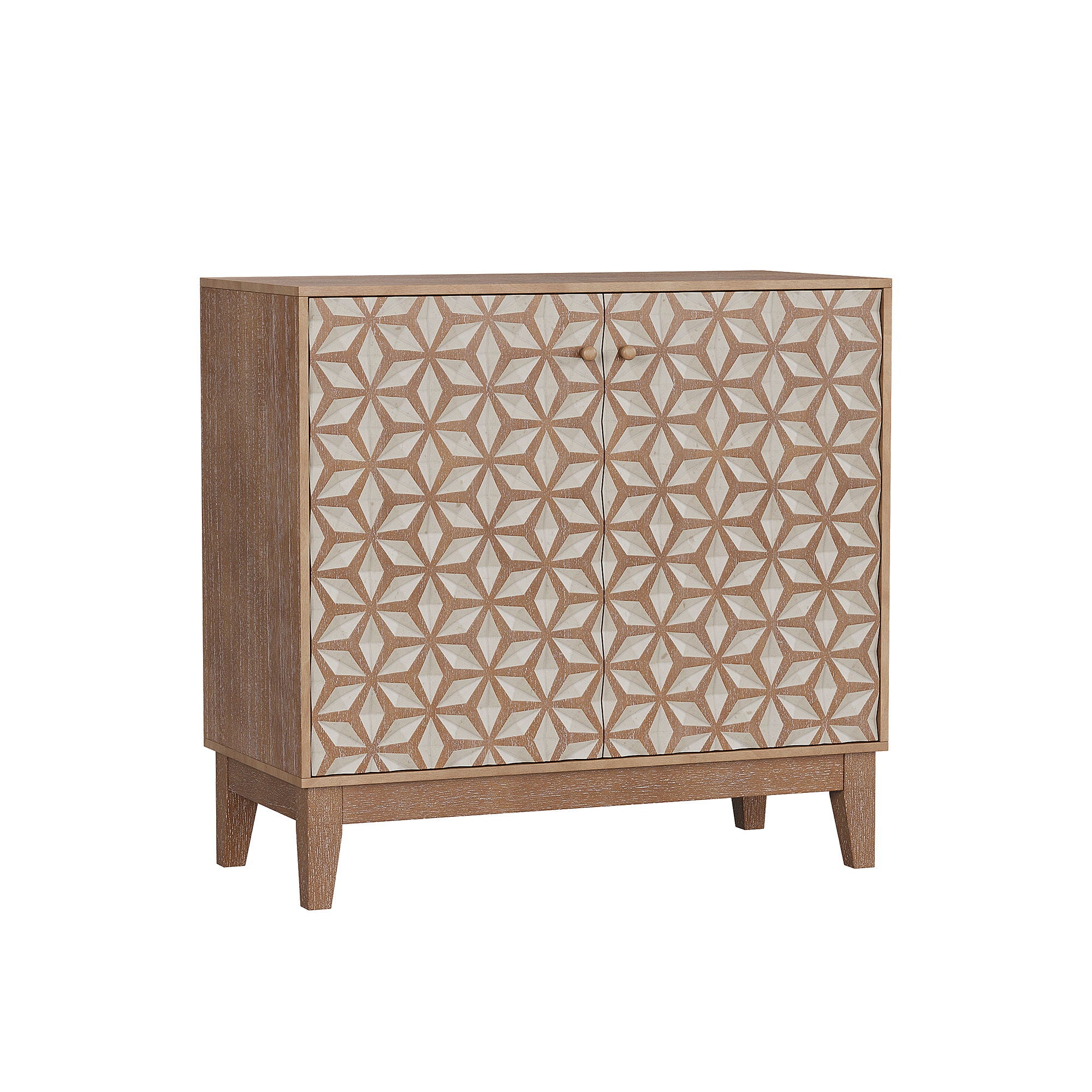 Geometric Design Sideboard With 2 Doors And Adjustable Shelves - Tangerine / Walnut