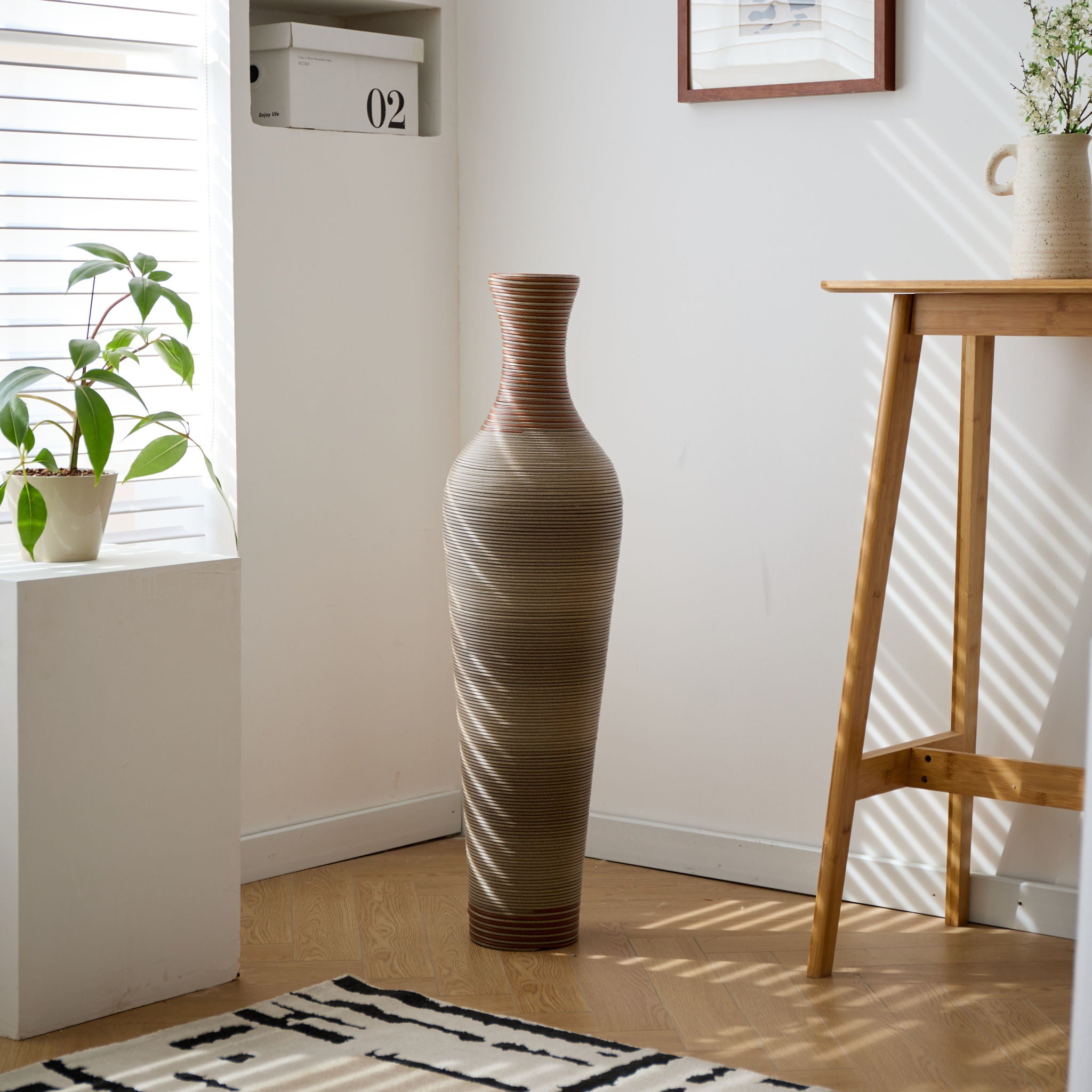 Tall Vase - Brown Decorative Floor Vase, Classic Neat Floor Vase Tall Freestanding Flower Holder, Artificial Rattan Vase, Floor Vase, Flower Holder For Home Decor - Gray