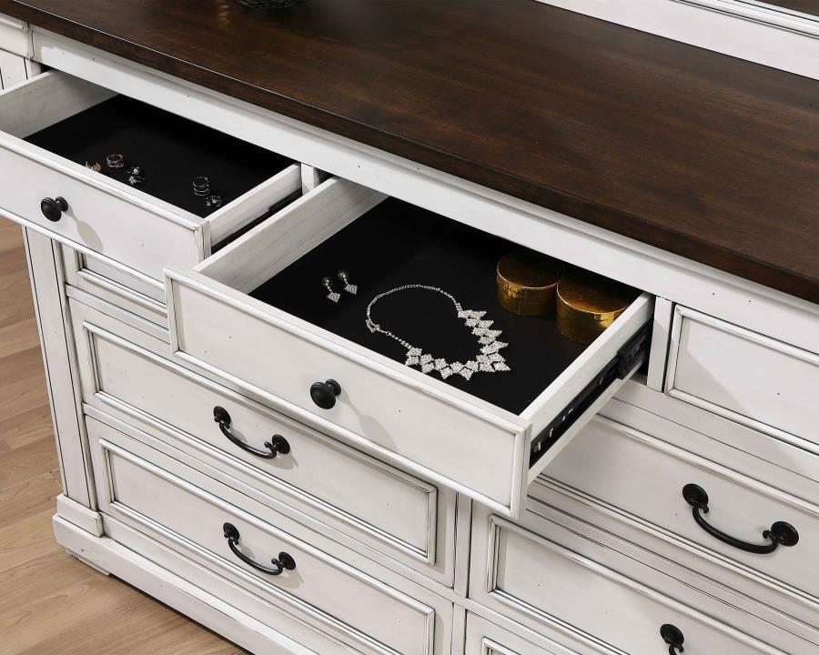 Coaster Fine Furniture Hillcrest - 9-Drawer Dresser - Distressed White | Meri Furniture