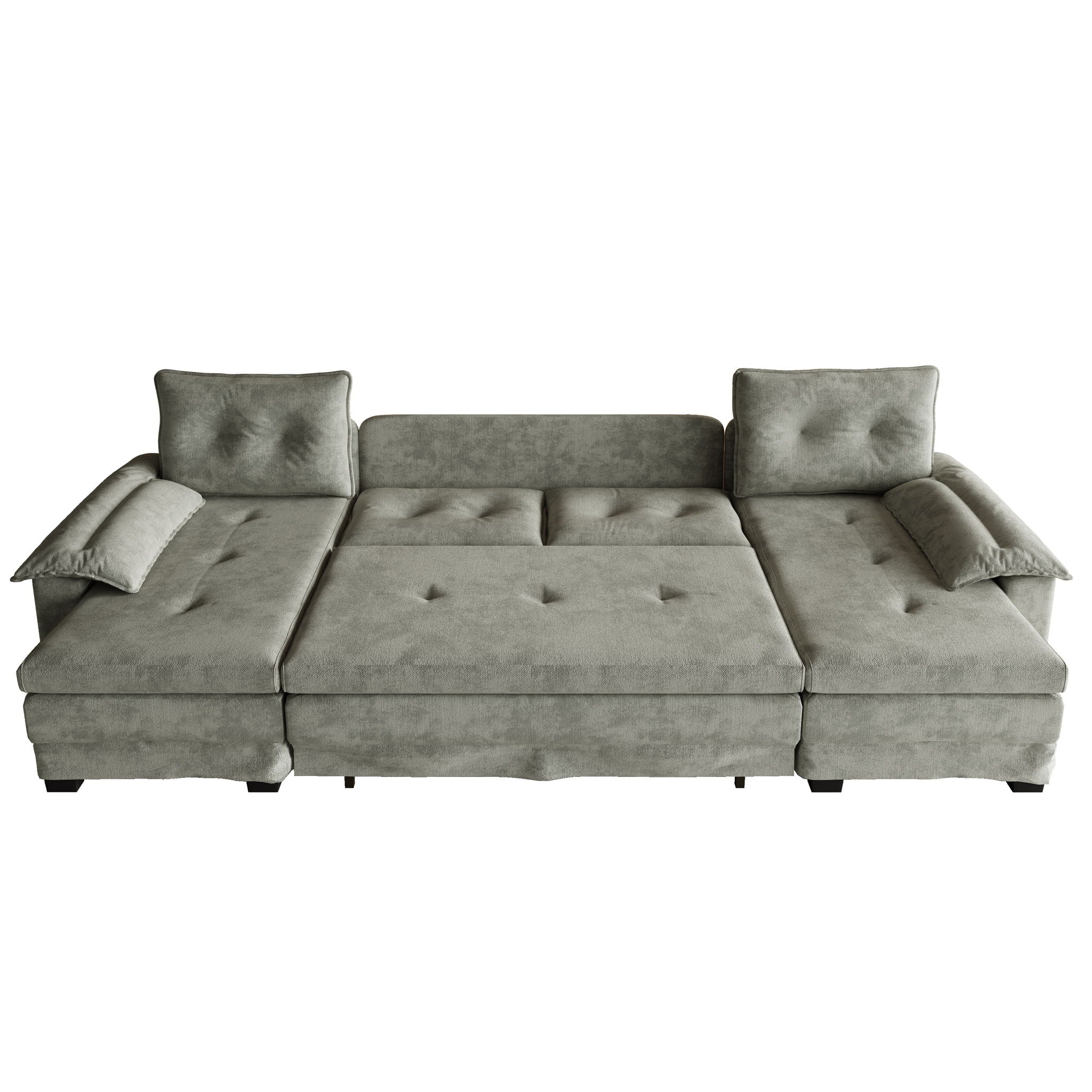 U-Shaped Sleeper Sofa With Pull Out Bed, Removable Armrests & USB Ports For Living Room